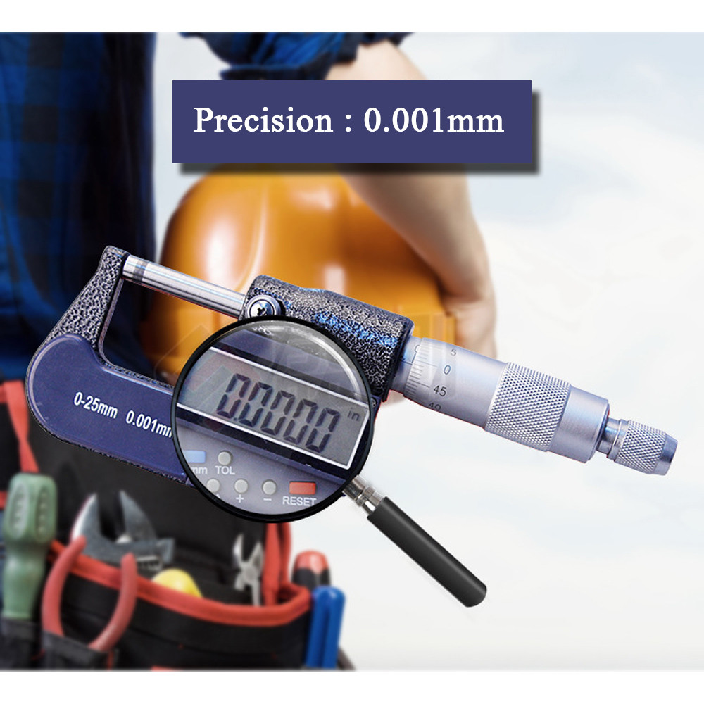 7 Key Digital Electronic Outside Micrometer Caliper 0-25mm/0-1" 0.00005"/0.001mm