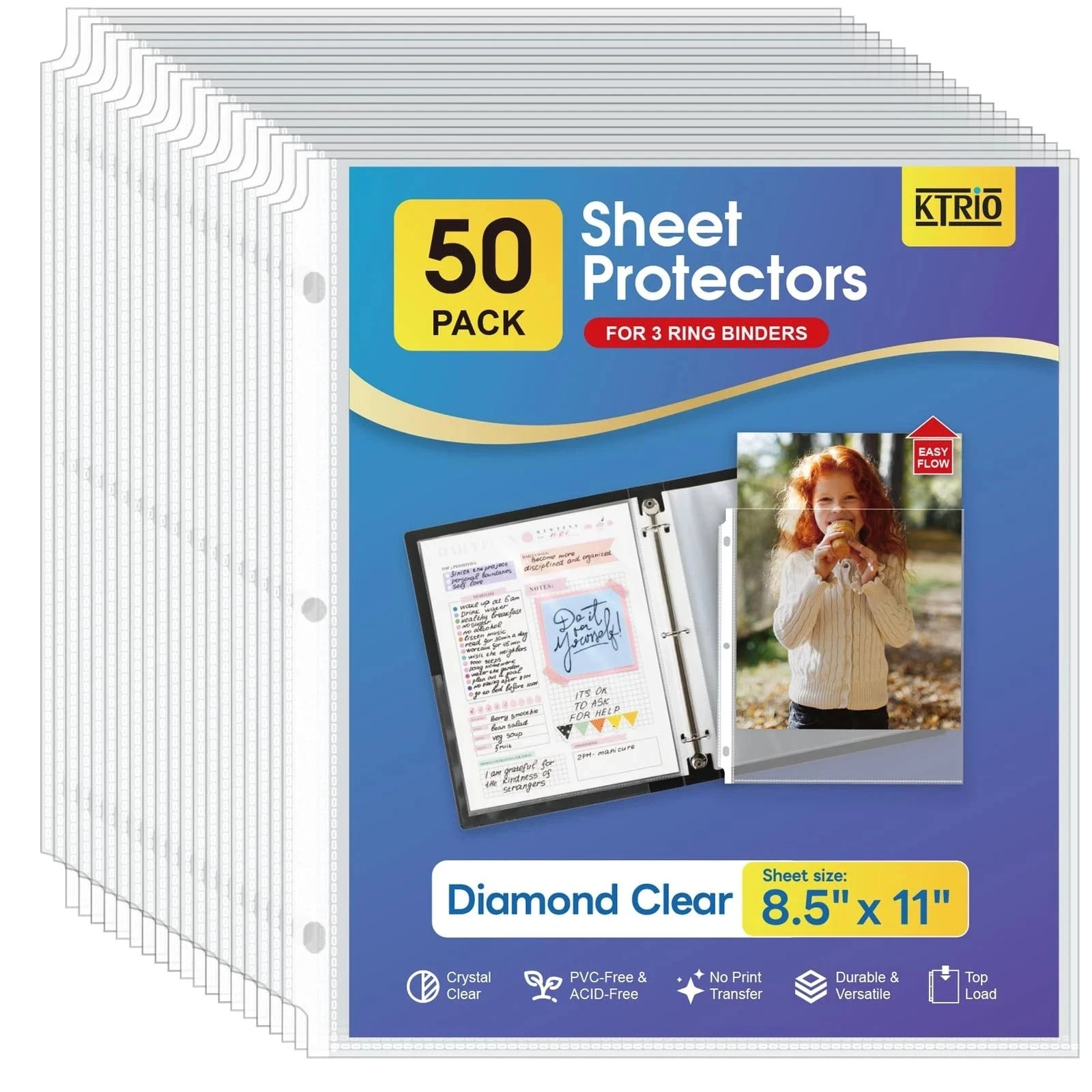 50 Clear Sheet Protectors 8.5x11 Plastic Sleeves for 3-Ring Binder Pages