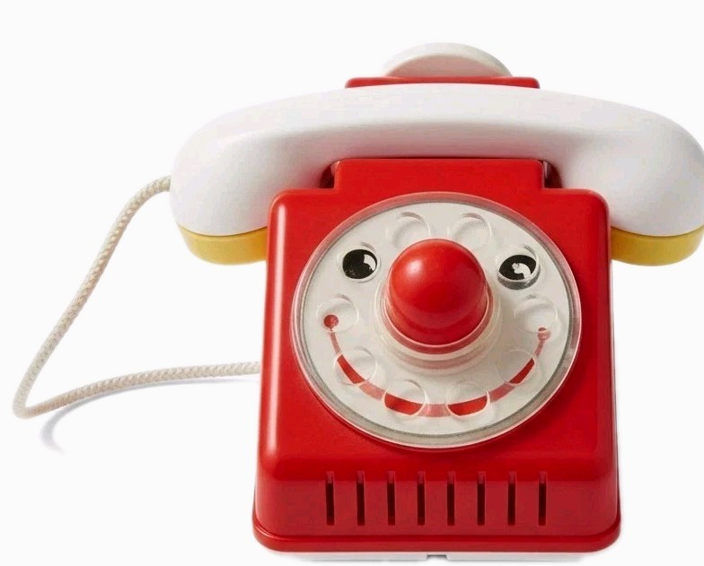 Vintage Toy Telephone Ambi Toys Pull Along Made in Holland Red Rotary Phone