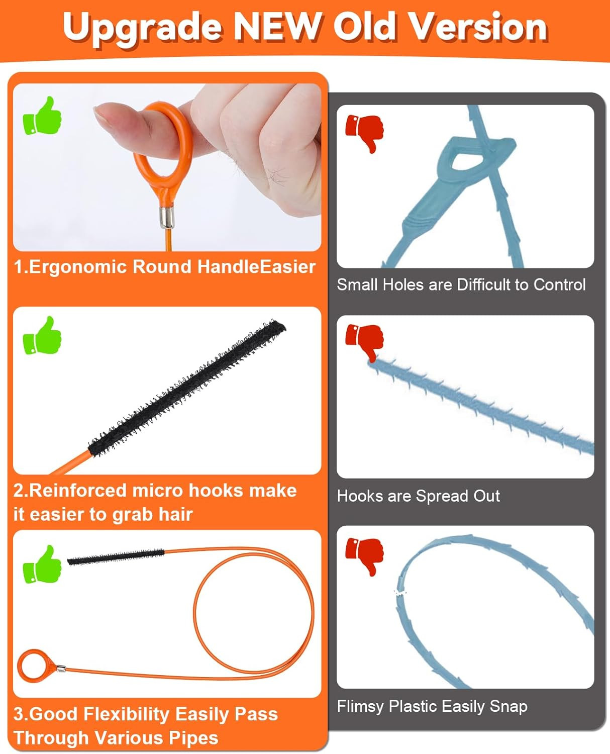 32 Inch Anti-Break Metal Drain Snake, Hair Clog Remover, Drain Cleaner Tool with