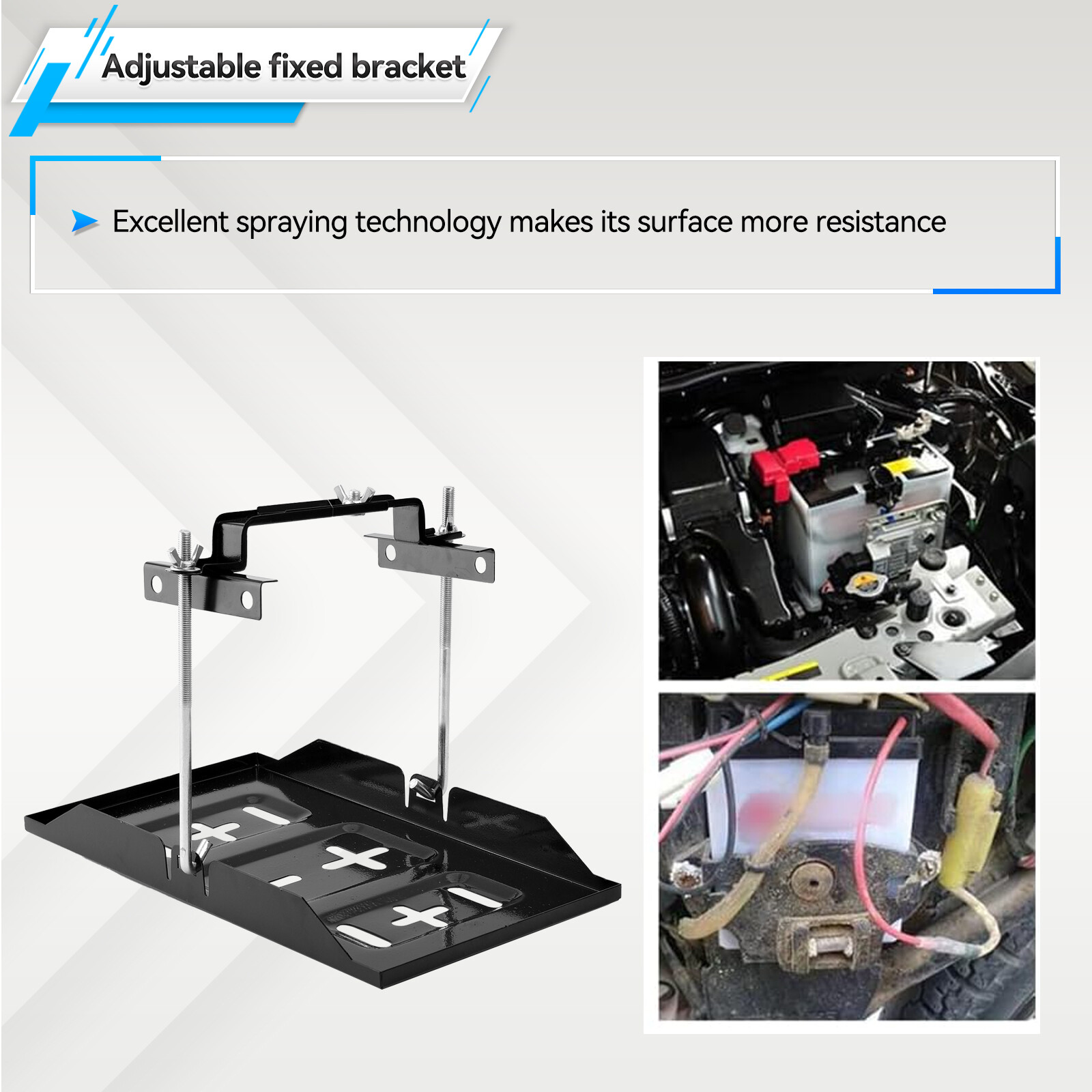 Car Adjustable Battery Tray Hold Battery Storage Holder Bracket Down Clamp Kit