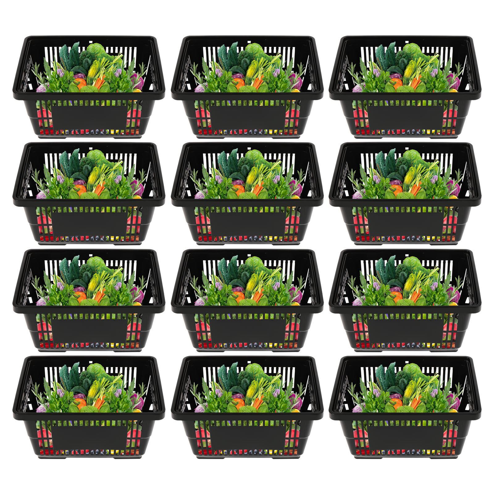 12 PCS Black Plastic Shopping Basket for Market Grocery Retail Store + Handles