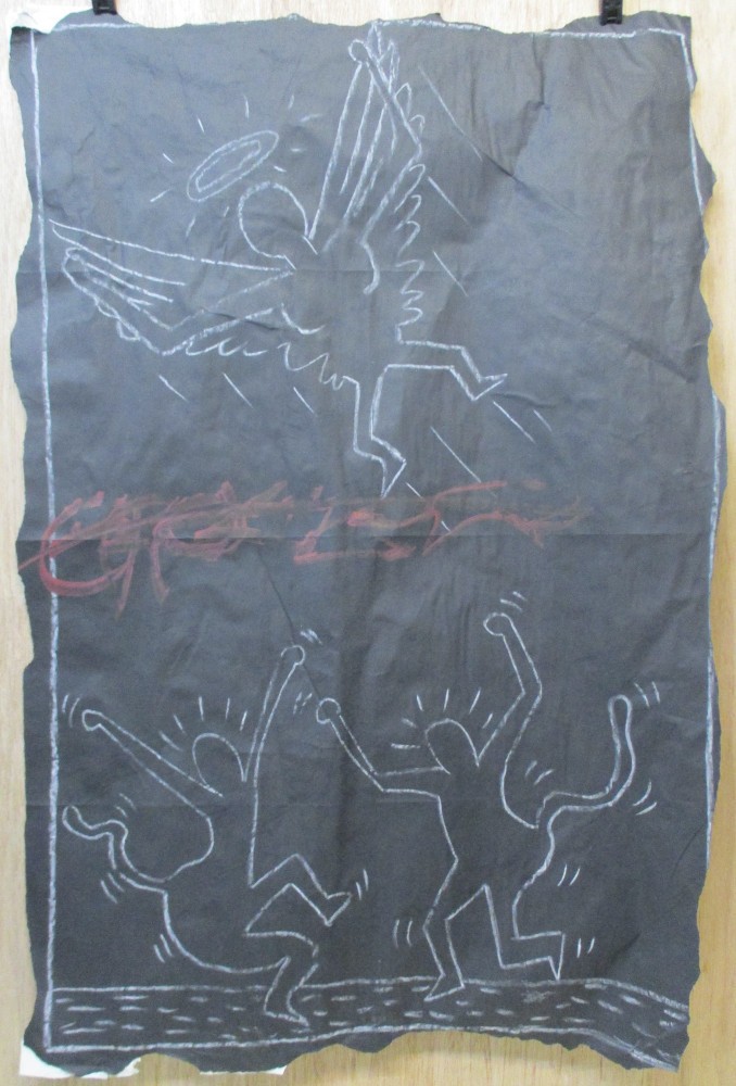 SUBWAY DRAWING chalk on black paper NYC 1980s Street Art Graffiti - KEITH HARING