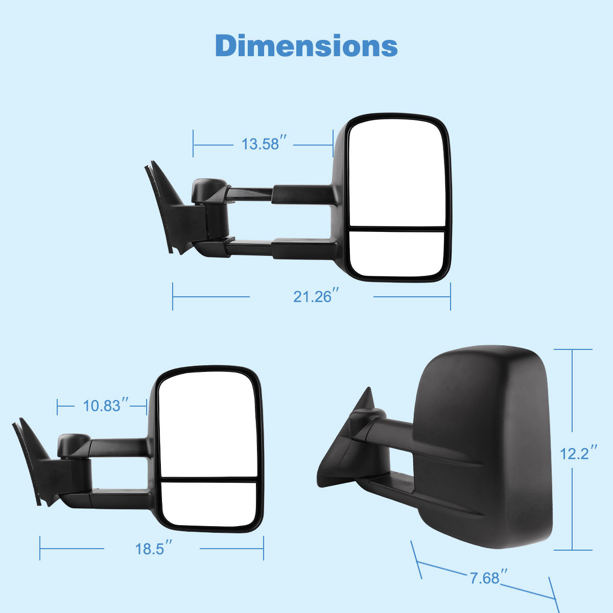 Pair for 88-98 Chevy GMC C/K 1500 2500 3500 Pickup Manual Tow Mirrors Trailer