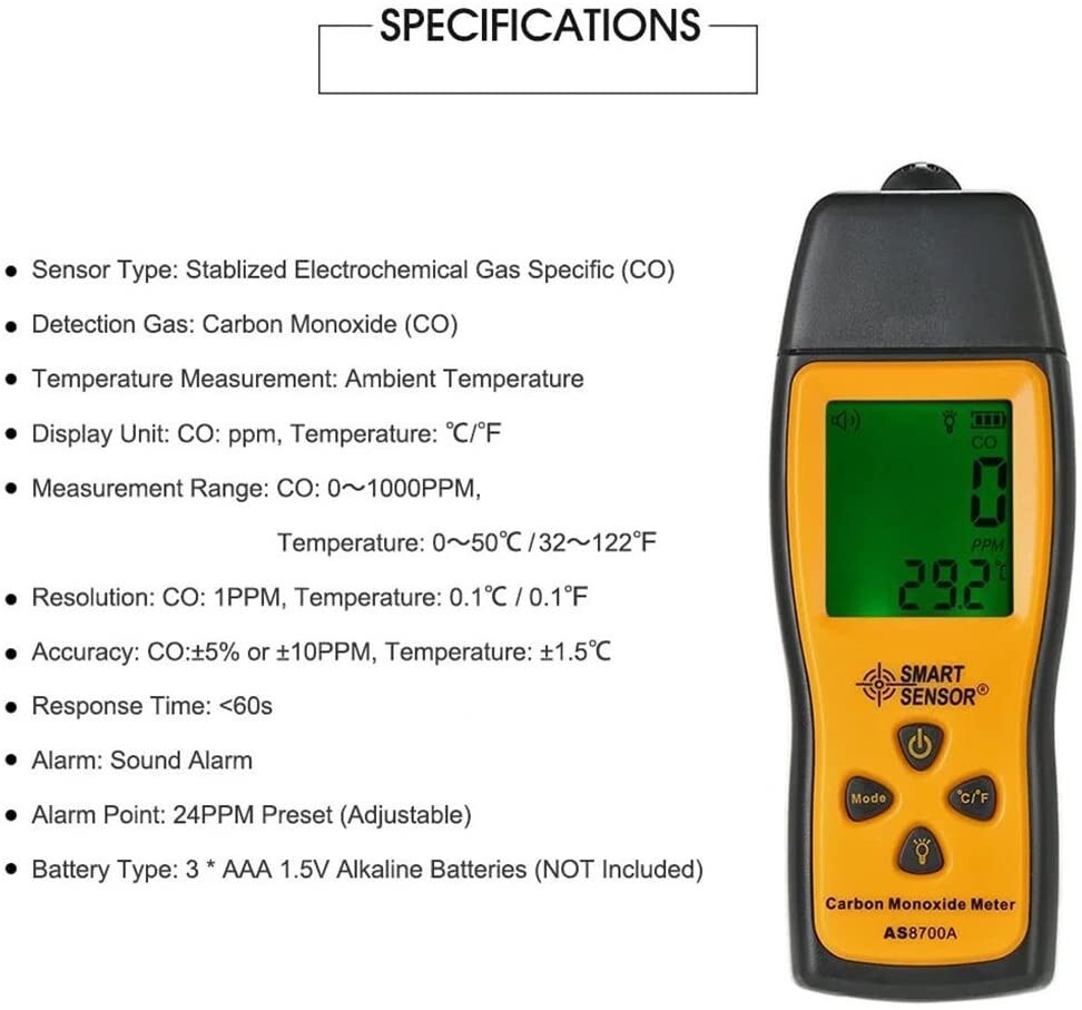 Handheld Carbon Monoxide Meter,CO Detector,Portable CO Gas Leak Detector Meter