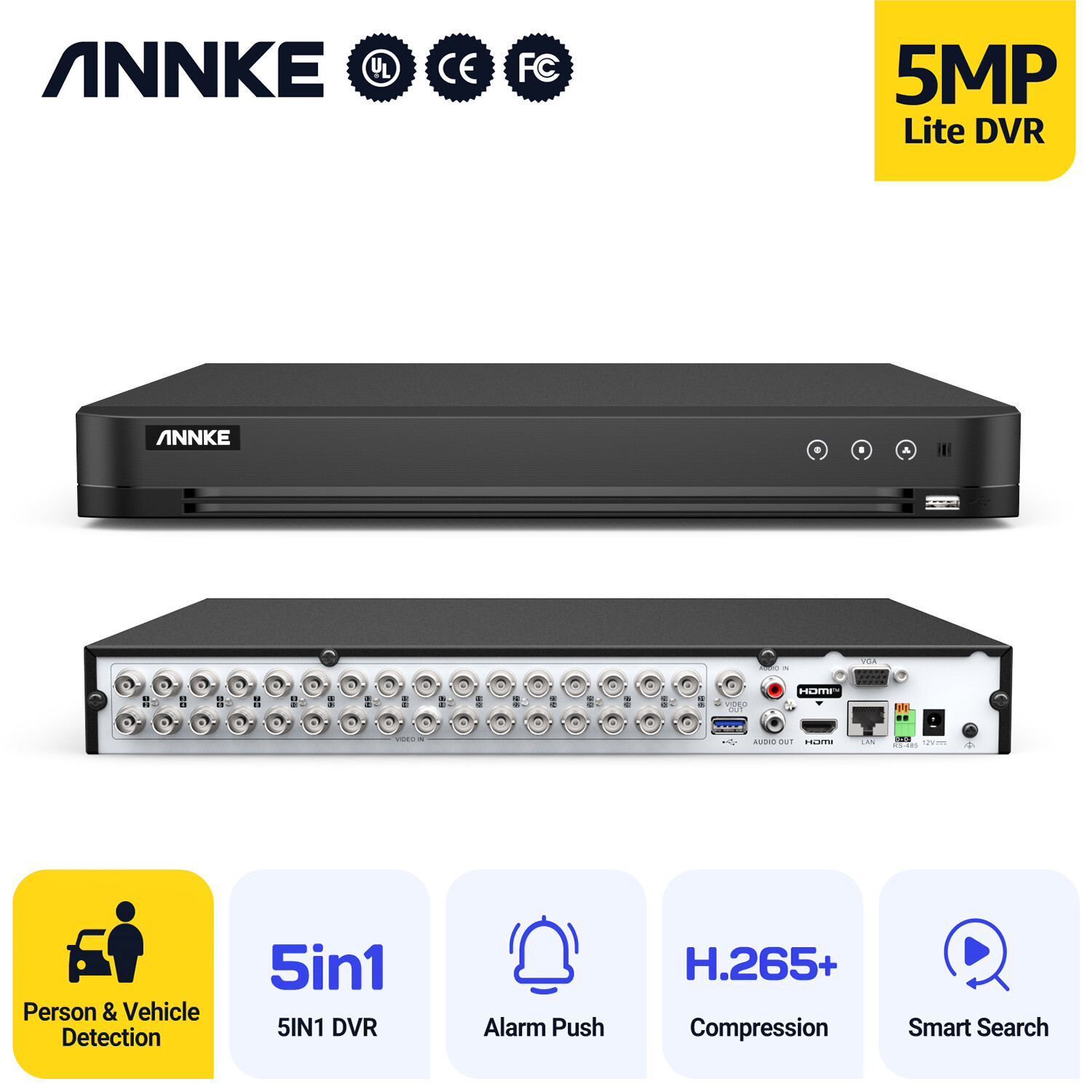 ANNKE 32CH DVR 5MP Video Recorder AI Motion Detection H.265+ for Security System