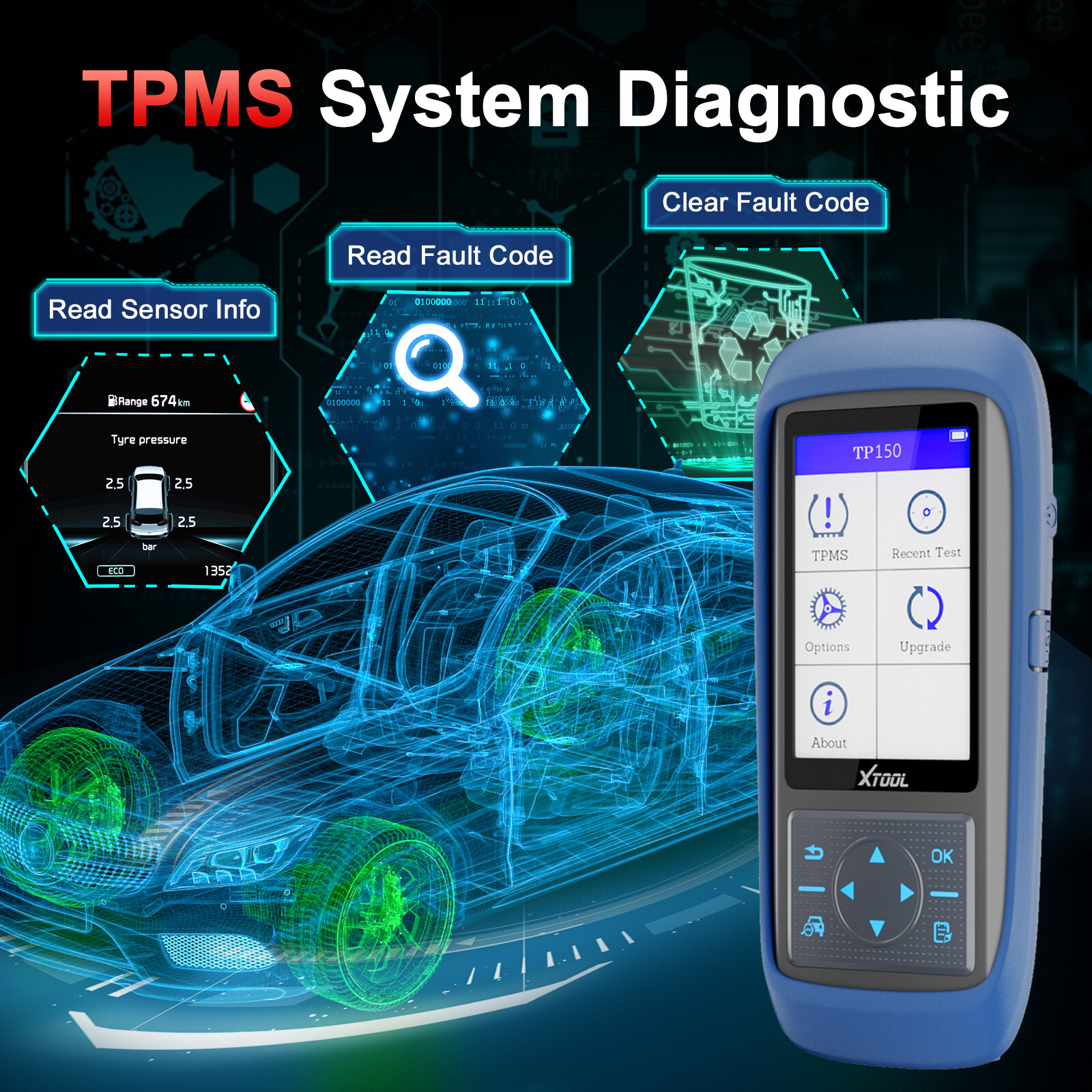 XTOOL TP150 TPMS Tire Sensor Relearn/Reset/Activate/TS100 Programming Tool