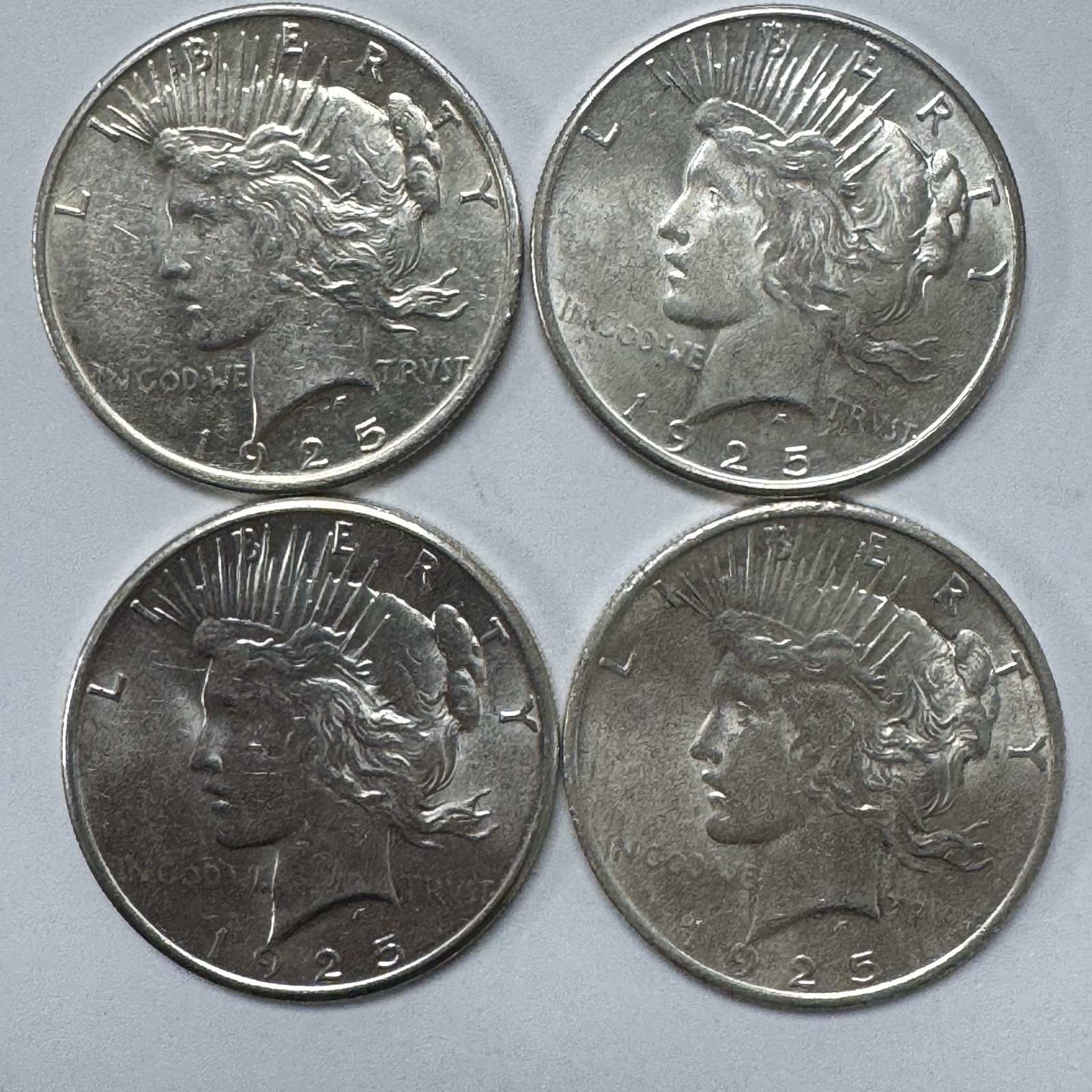 Lot of 4 1925 Peace Silver Dollars 90% US $1 Coins
