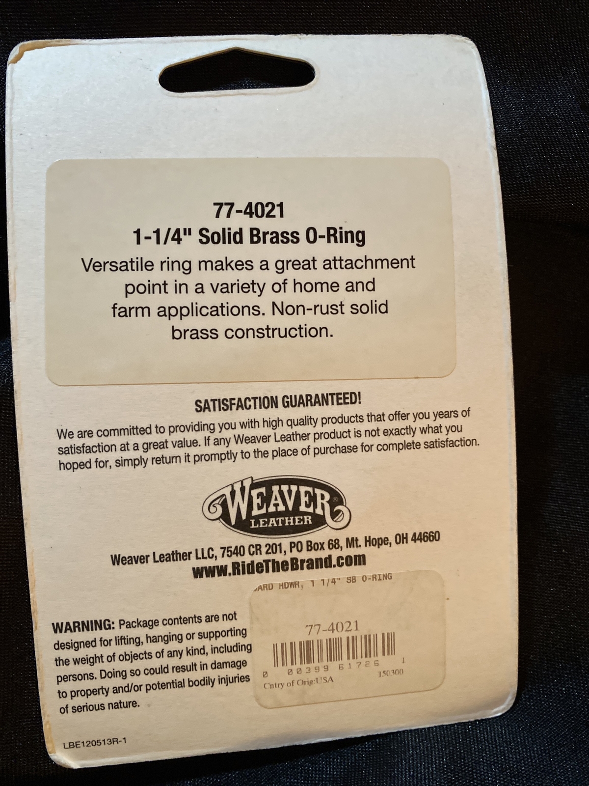 WEAVER LEATHER CARD HDWR, 1 1/4" SOLID BRASS O-RING Set Of 2 Packs