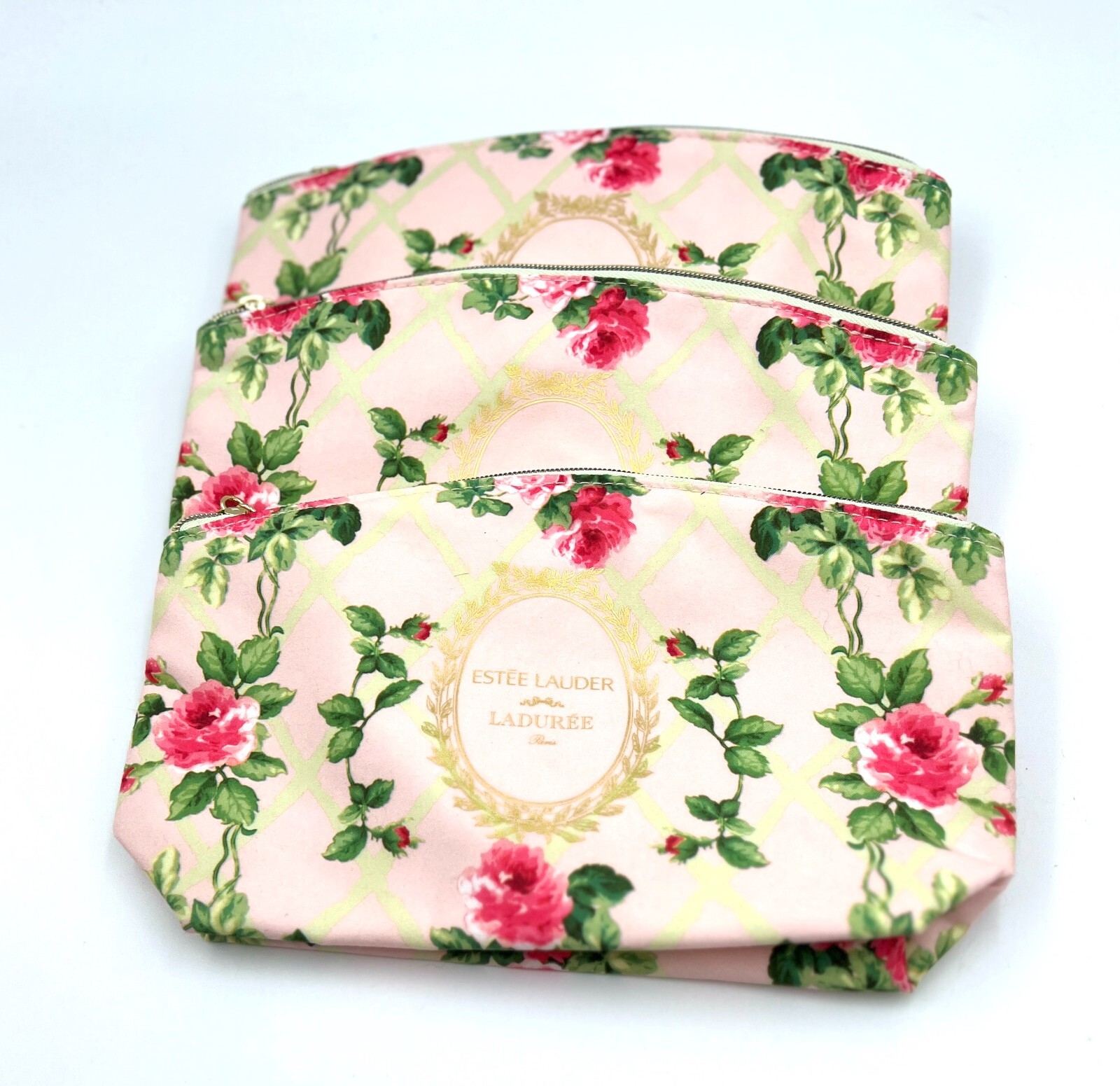 3 Bags: Estee Lauder Rose In Great Taste Flower Print Makeup Bag with Zipper