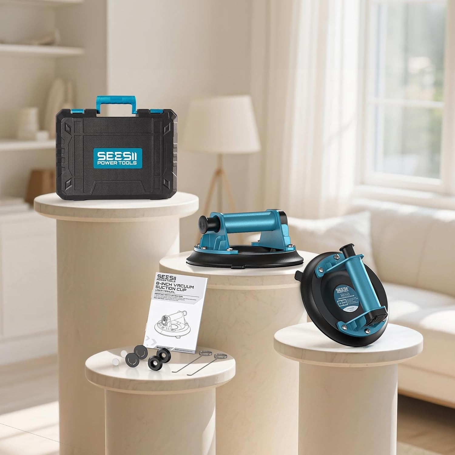 SEESII 8" Lifting Vacuum Suction Cup Lifter 200KG Heavy Duty Handle Lifter 2Pack