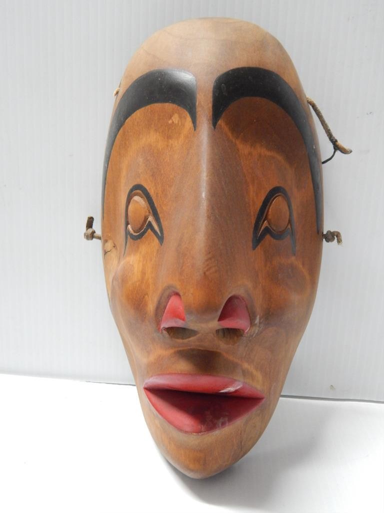 VINTAGE NW COAST SALISH INDIAN ALDER WOLF TRANSFORMATION MASK - V. MOON