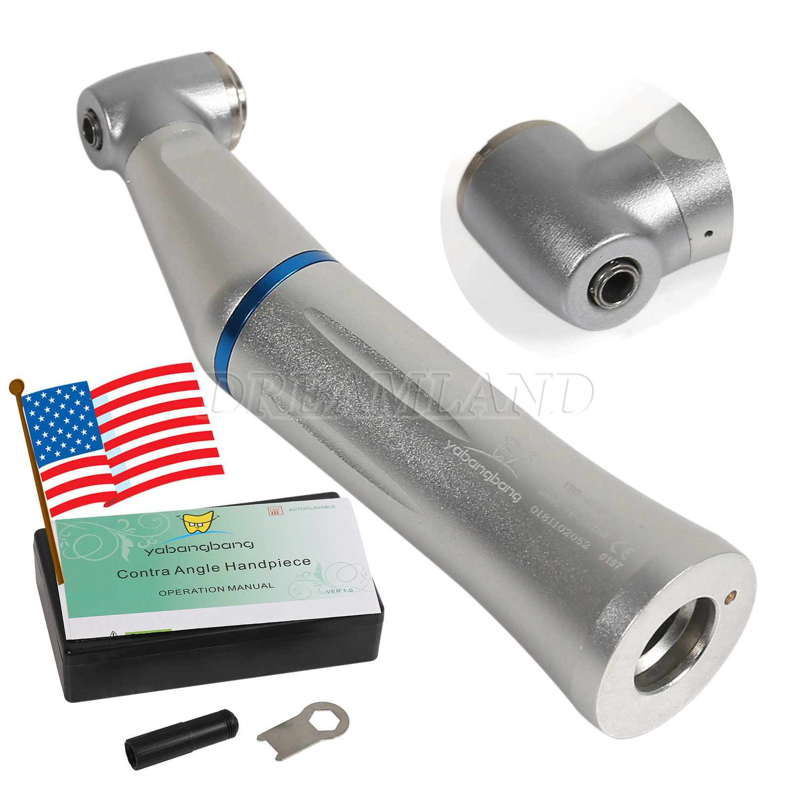 Dental Slow Low Speed Handpiece Push Contra Angle NSK Style Air Motor 4Holes