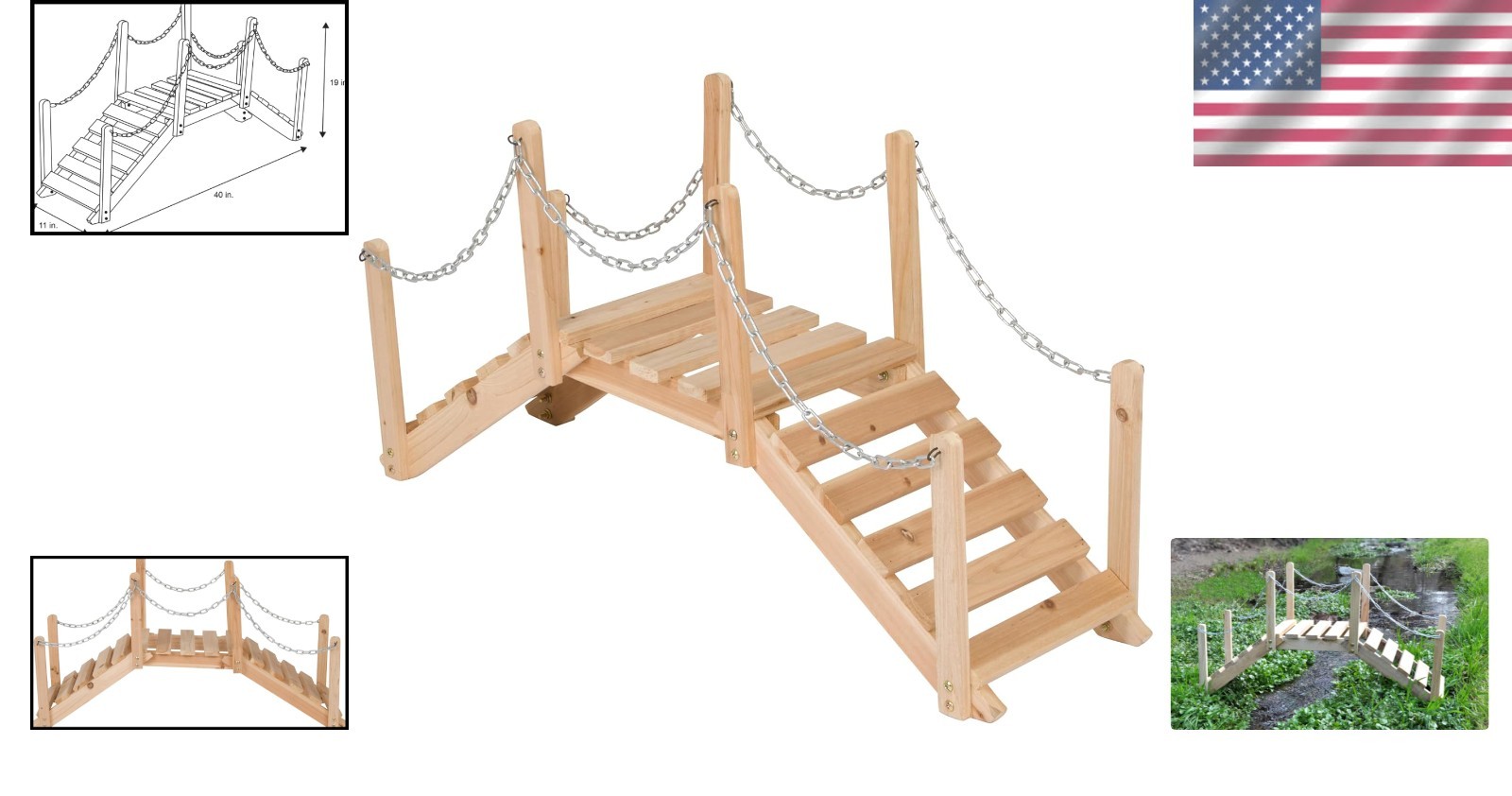 Natural Cedar Wood Garden Bridge with Side Rails - Perfect for Landscape Design