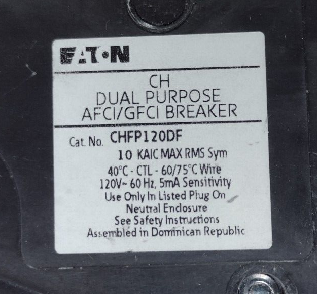 EATON CHFP120DF CIRCUIT BREAKER 20 AMP 1-POLE AFCI GFCI *LOT of 2* NEW NO BOX