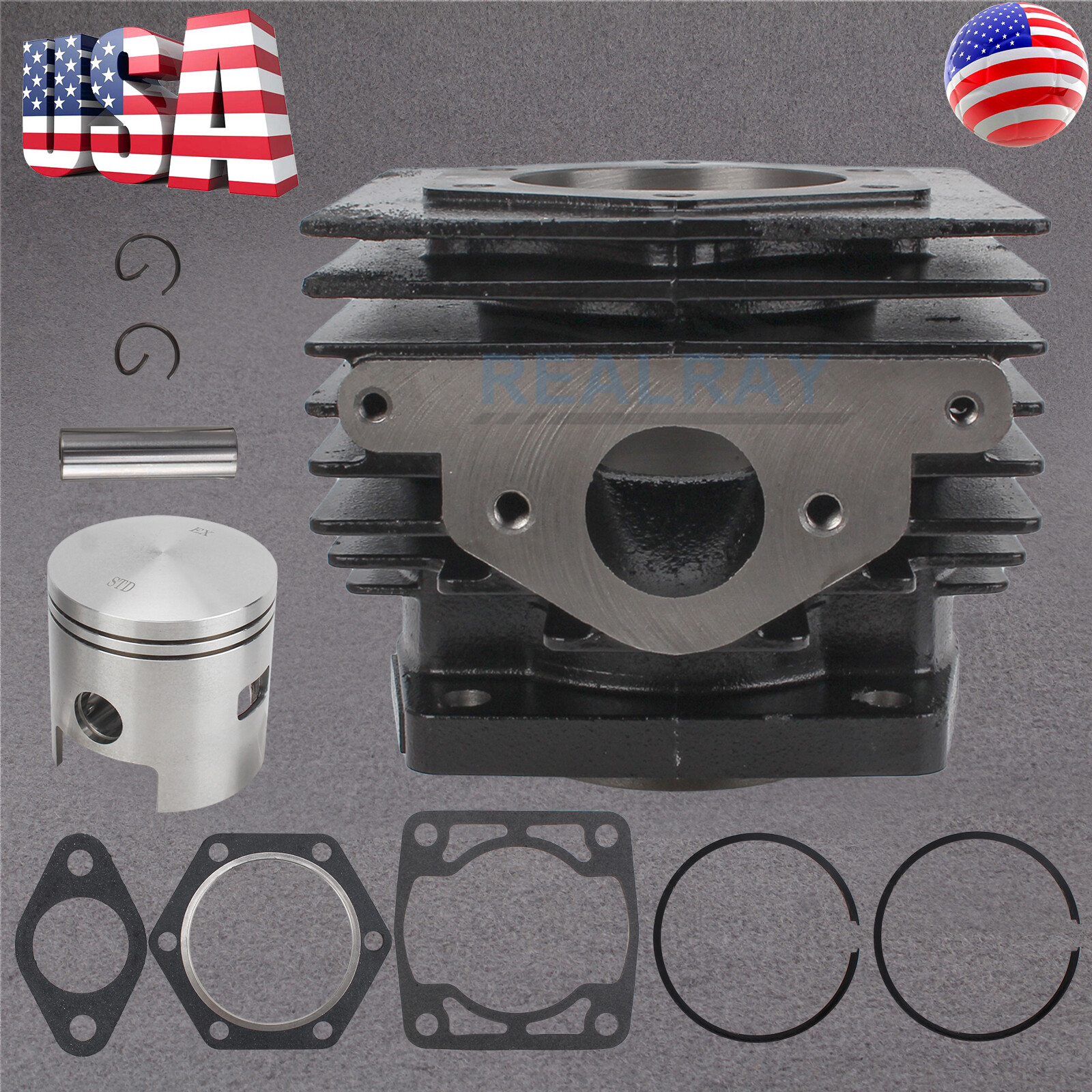 For 1976-1988 EZGO 2 Cycle Gas Golf Cart Top End Rebuild Kit Cylinder & Piston