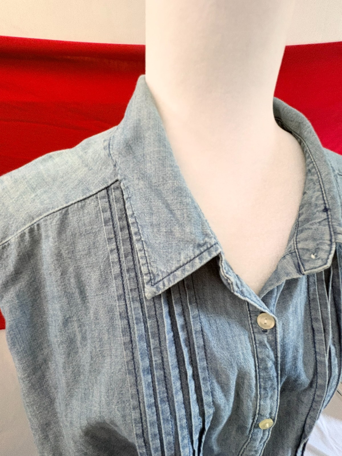 Old Navy Jean Tunic Shirt Womens Size 3X Light Blue Long Sleeve Pleats Button Up