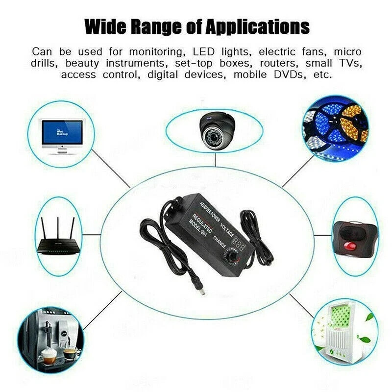 60W Power Supply Adjustable Variable Voltage DC 3V~24V Universal AC/DC Adapter