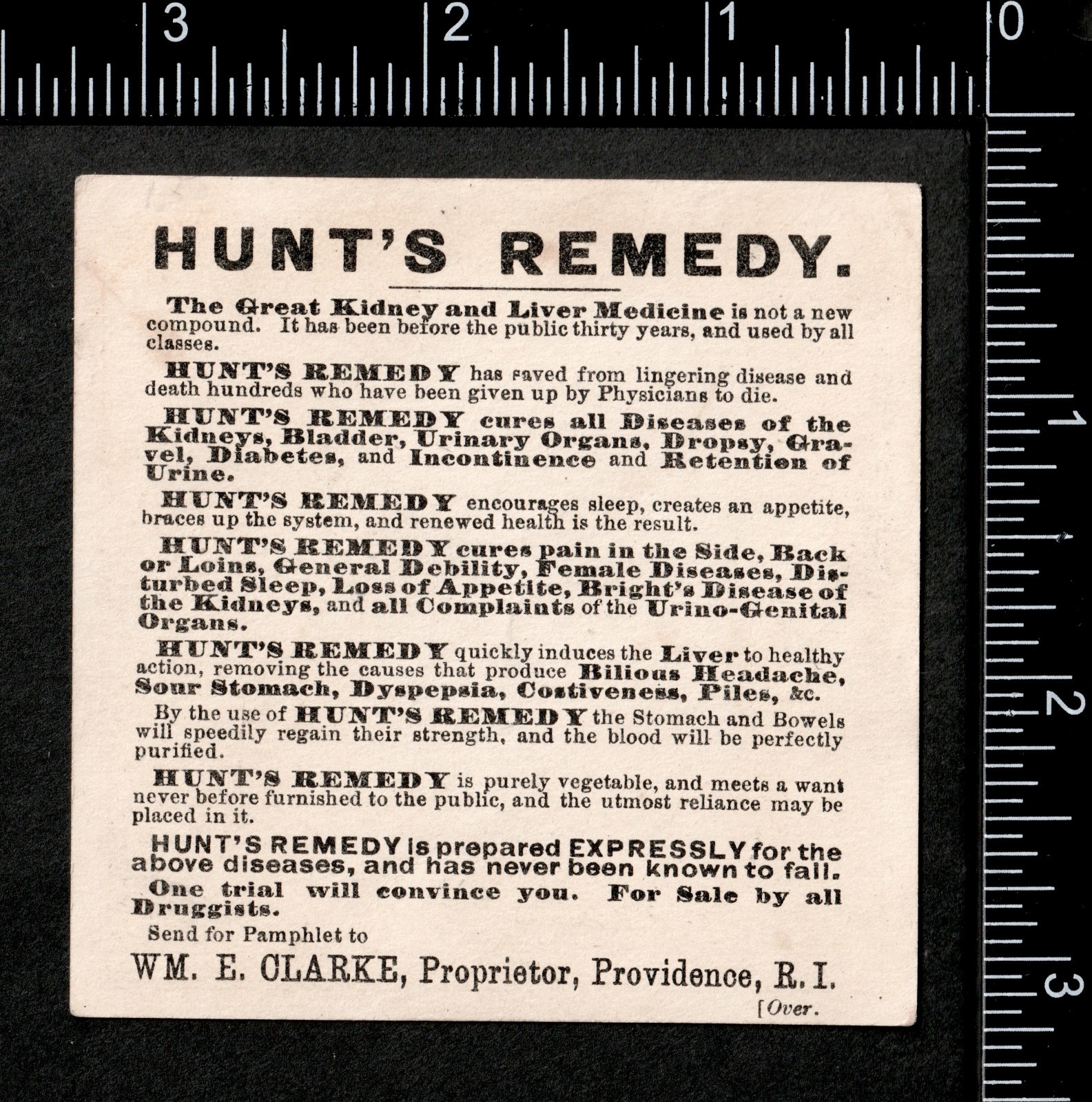 Hunts Remedy Skeleton Bottle Skull Crush Kidney Death Liver Cure Trade Card j.US