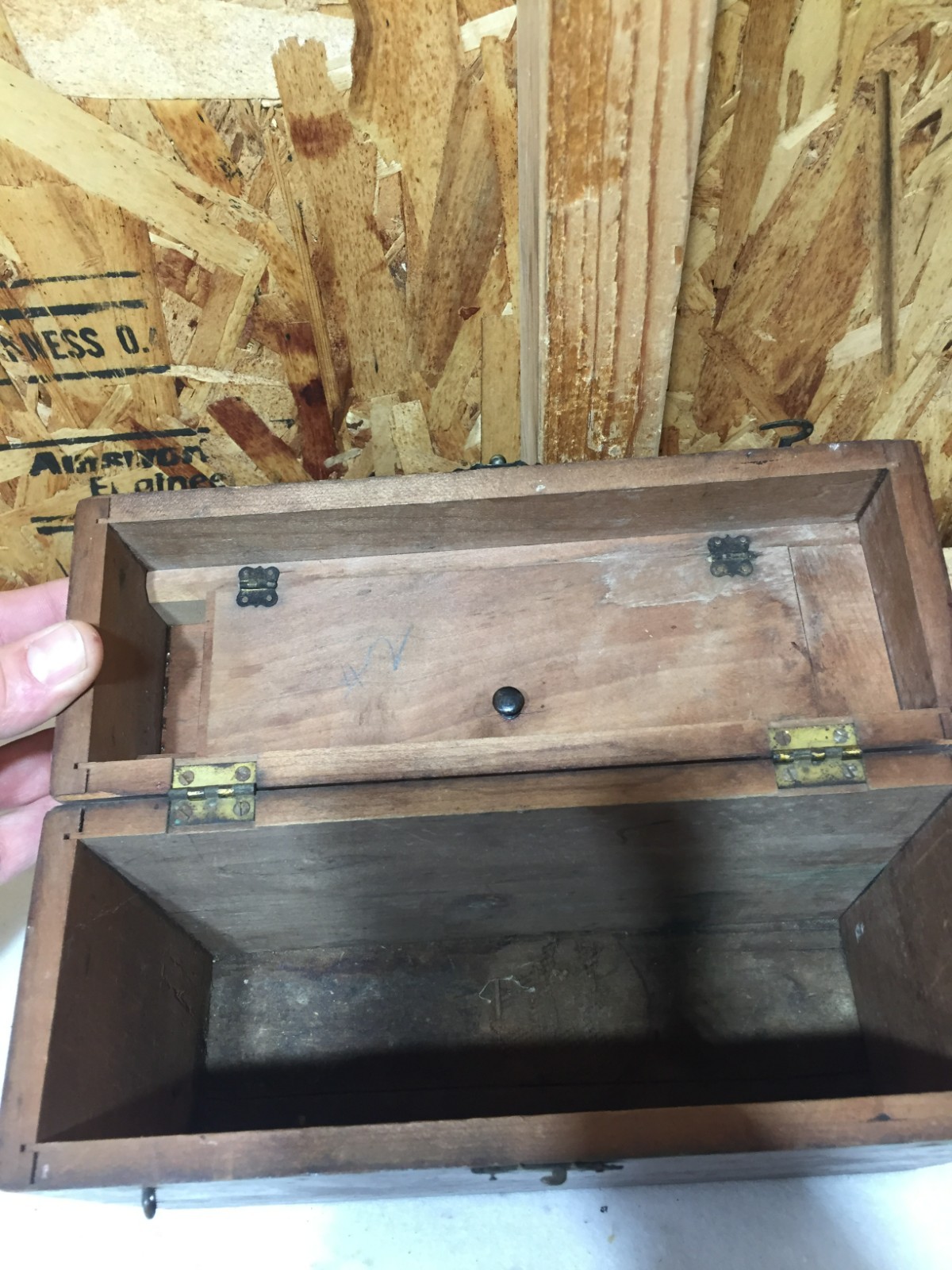 Antique Circa 1930s Hand Made Wood Chest 10" X 8" X 4" Top Compartment Lock