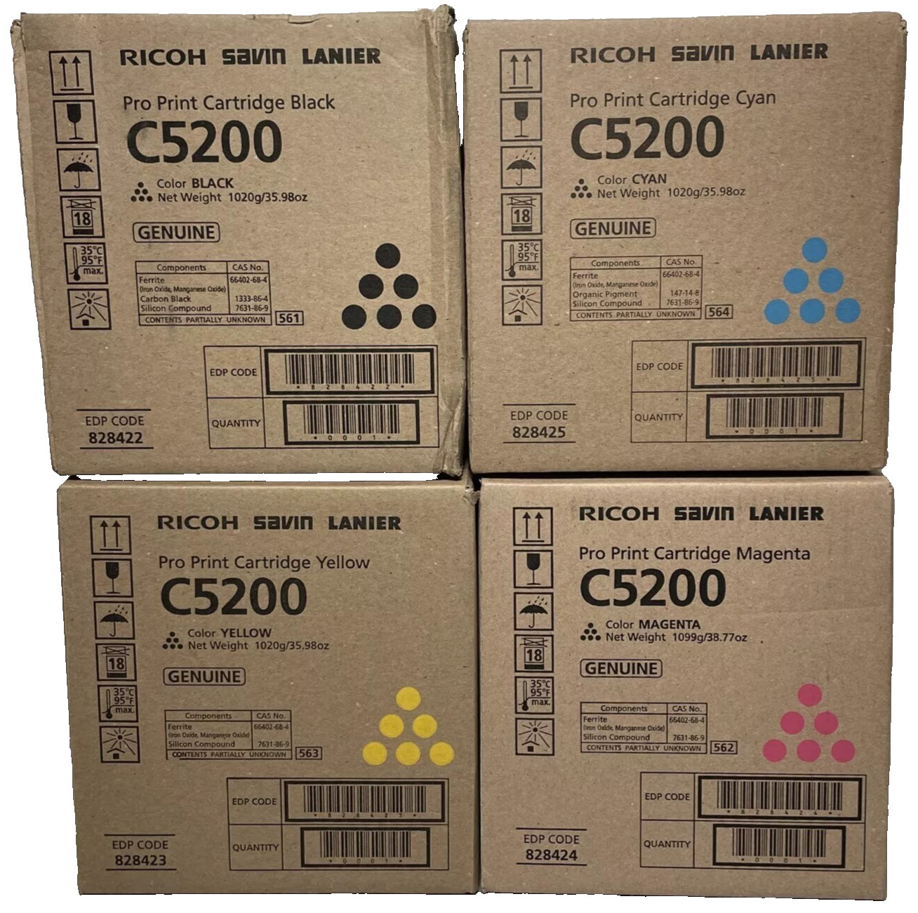 Set/4 Genuine Ricoh Savin Lanier 828422 828423 828424 828425 Toner Pro C5200