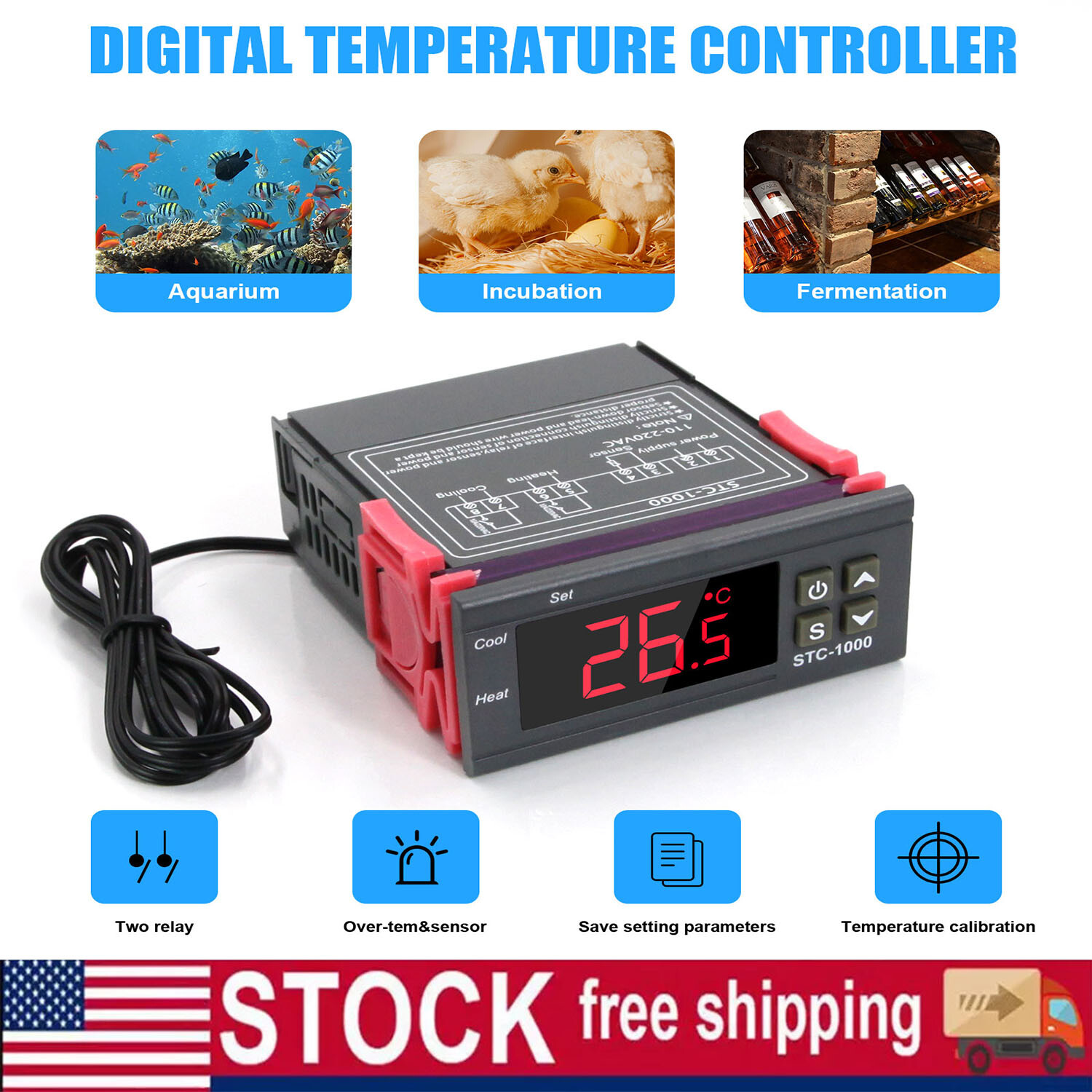 AC 110V Universal STC-1000 Digital Temperature Controller Thermostat w/ Sensor