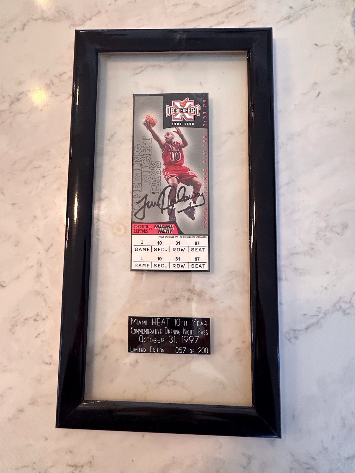 Tim Hardaway Signed Miami Heat 1997 Opening Night Pass #057/200 Framed