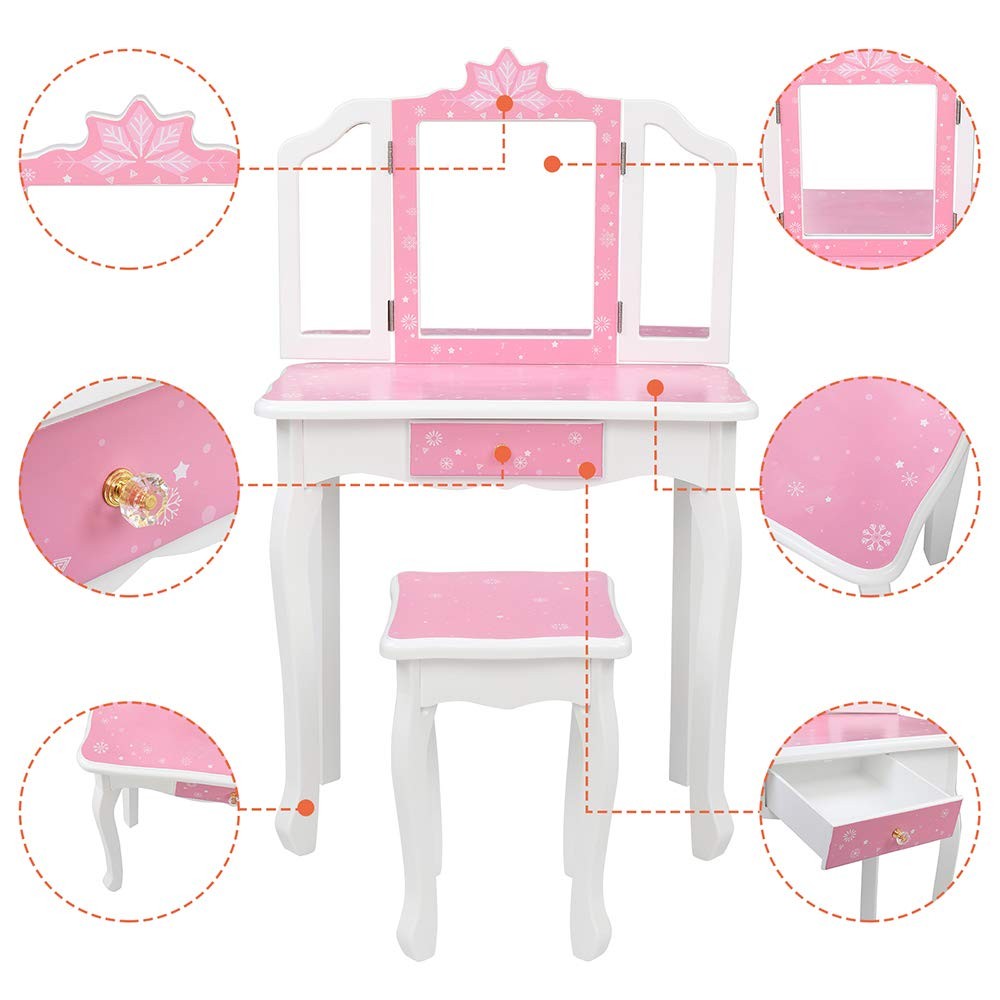 Vanity Table and Chair Set, Vanity Set with Mirror and Stool, Makeup Dressing...