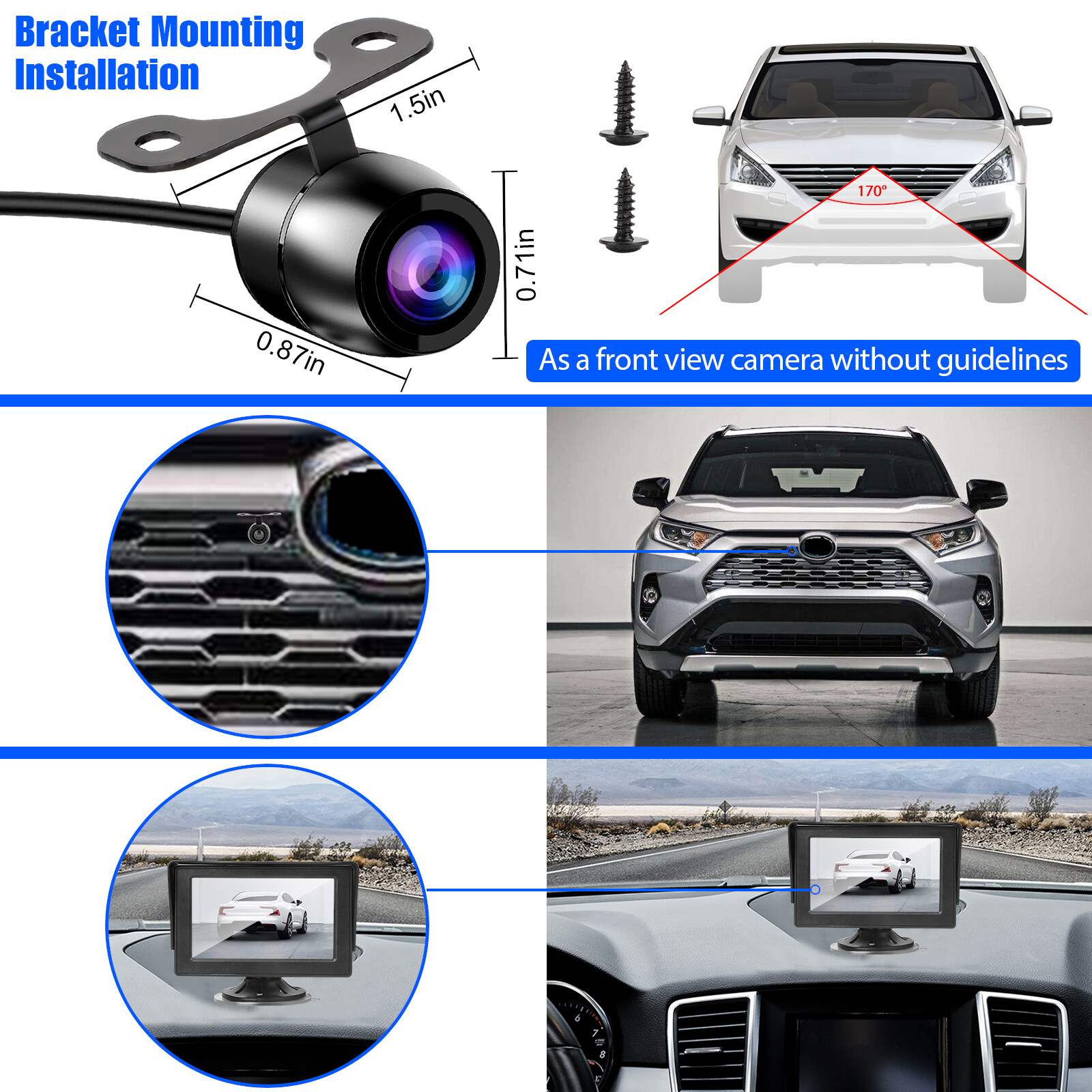 170° CMOS Car Front/Side/Rear View Reverse Backup Night Vision Parking Camera HD