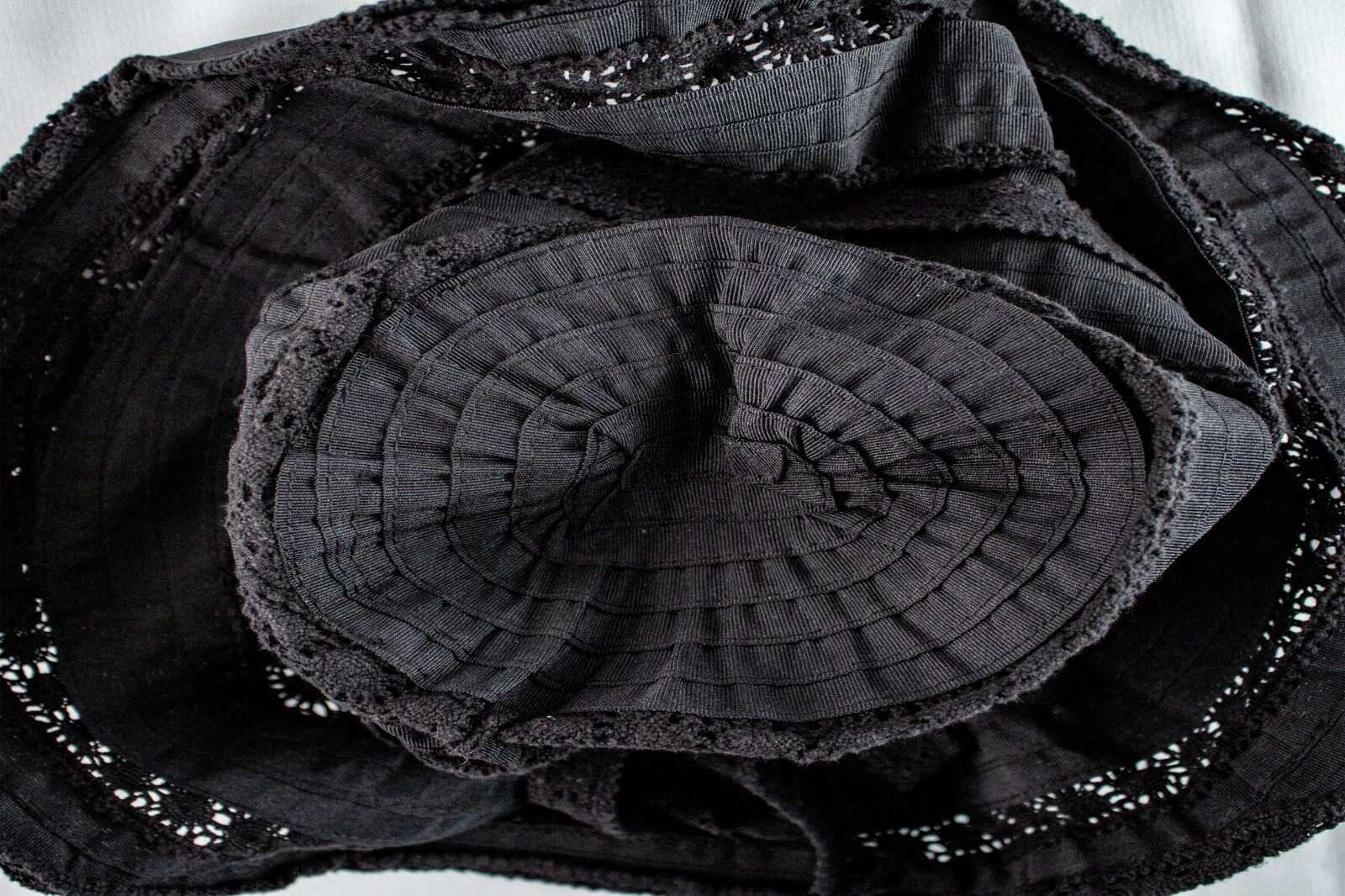 1950's Vintage Black Lace Cotton Women Floppy Bucket Hat Size M 7.1/8