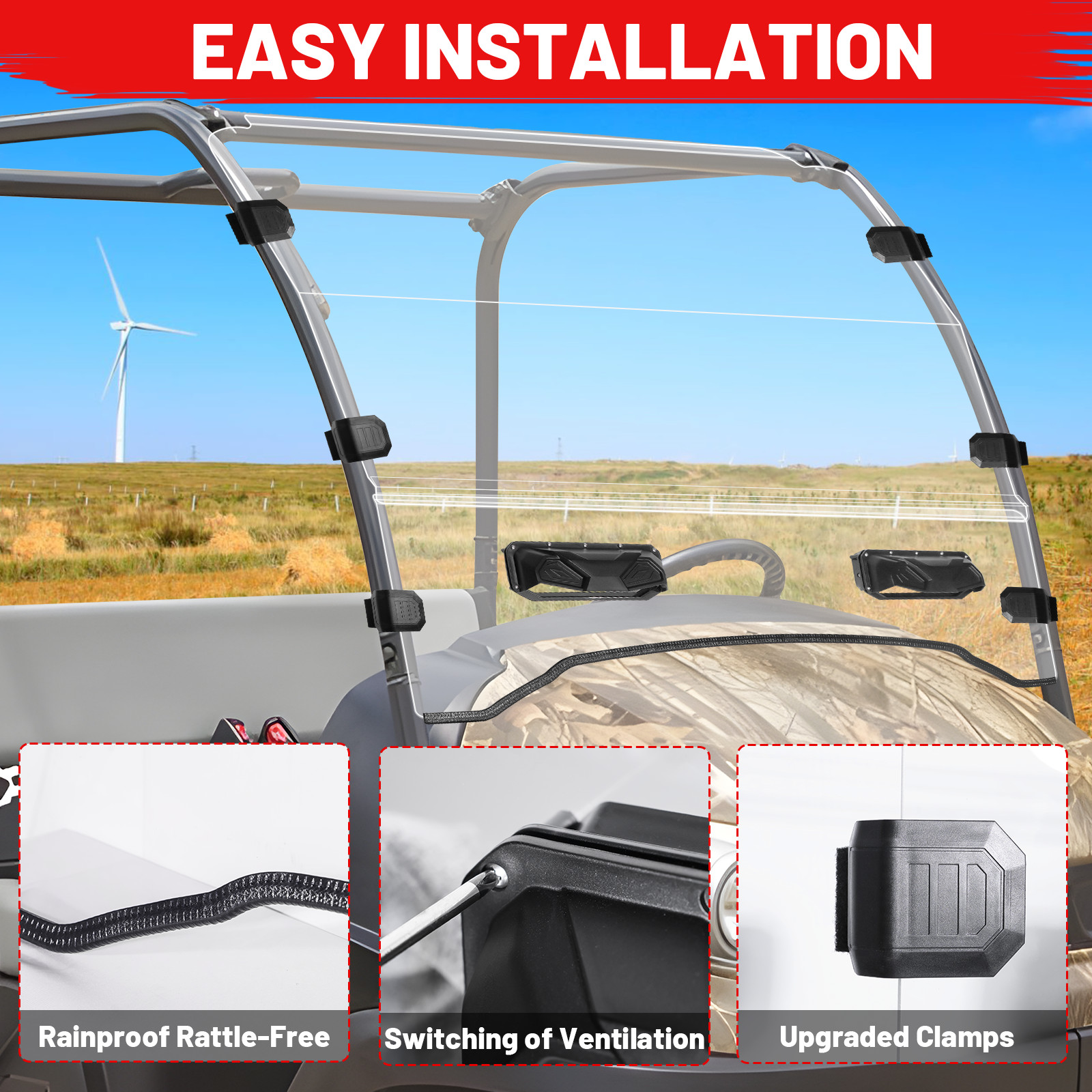 Vented Full Windshield Anti-Scratch For Kubota RTV400 RTV500 RTV520 all year