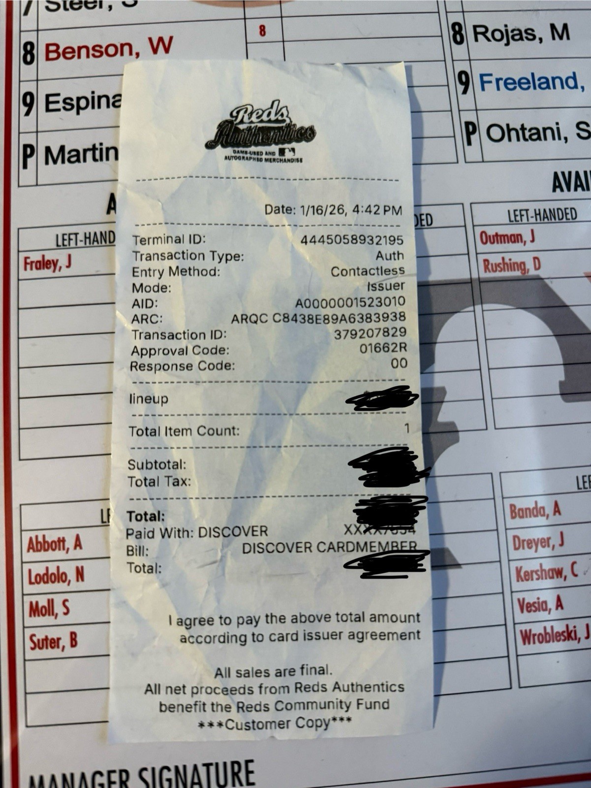 Los Angeles Dodgers Game Used / Issued Lineup Card Shohei Ohtani 7/30/2025