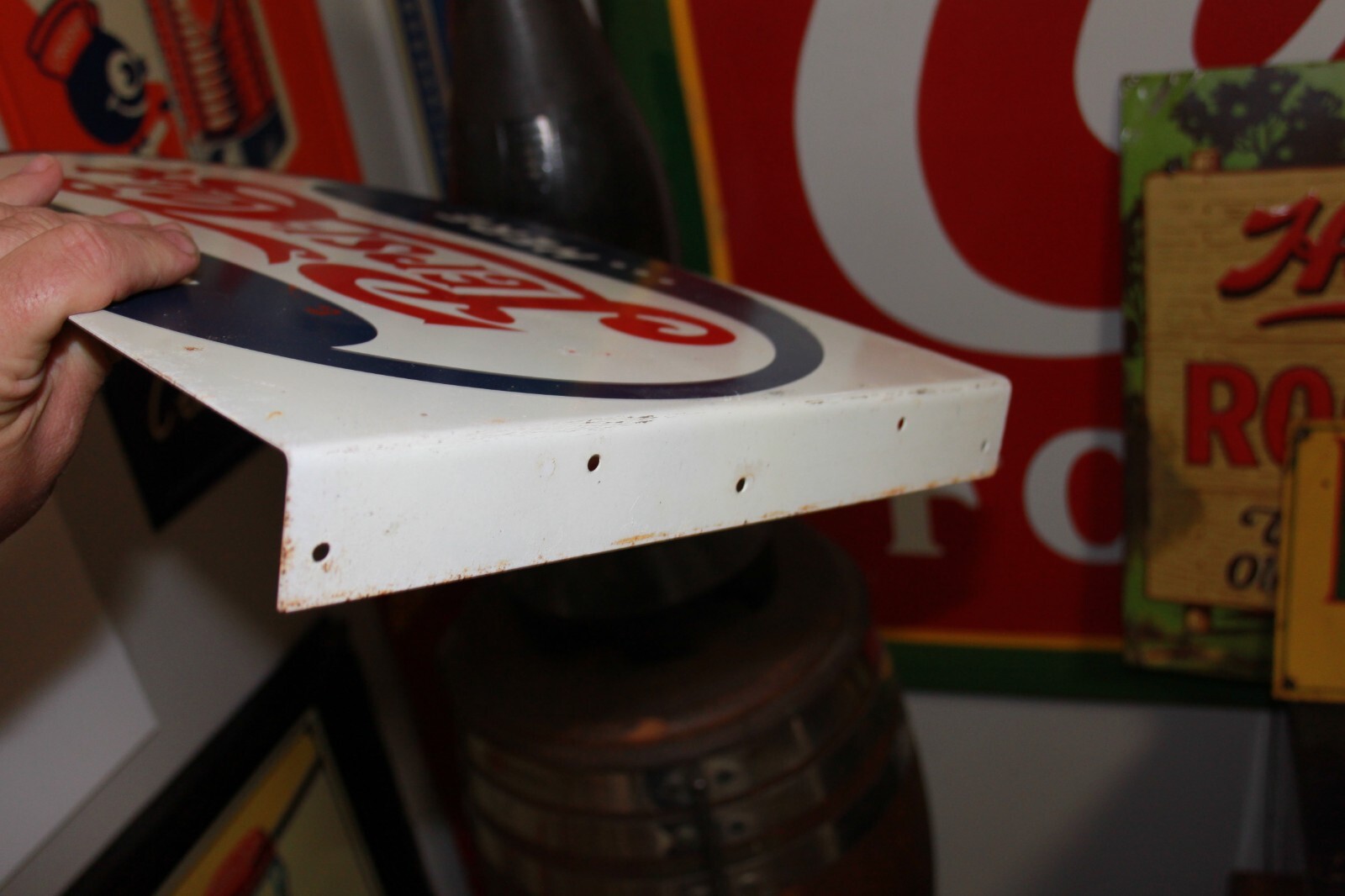 SCARCE 1944 PEPSI COLA SODA POP 2-SIDED PAINTED METAL FLANGE DEALER SIGN COKE