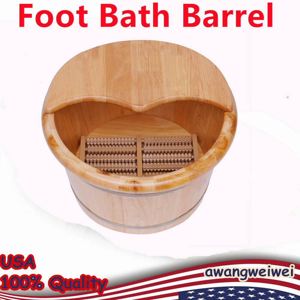 Cedar Wood Foot Basin +Massager Wooden Bucket Foot Bath Massage Plus Cover Plate
