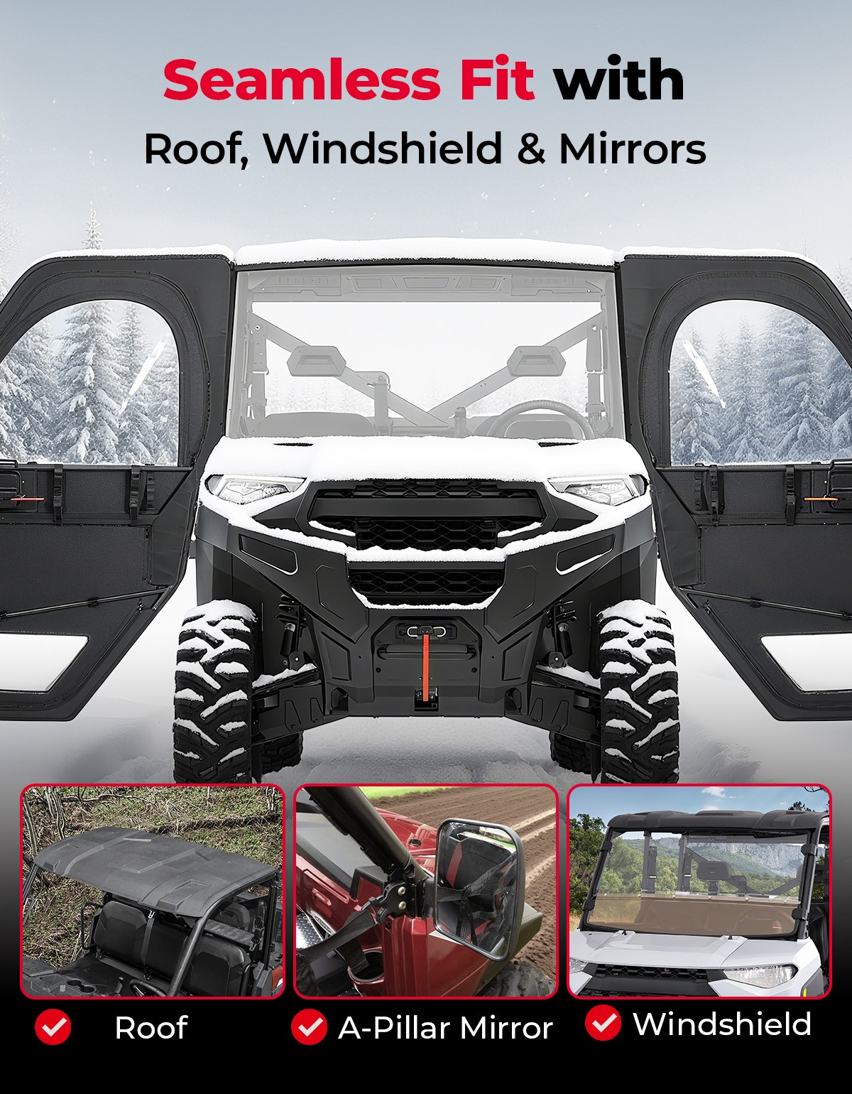 For Polaris Ranger 1000/ XP 1000 Frame Soft Door Kit Cab Enclosure 2020-2025
