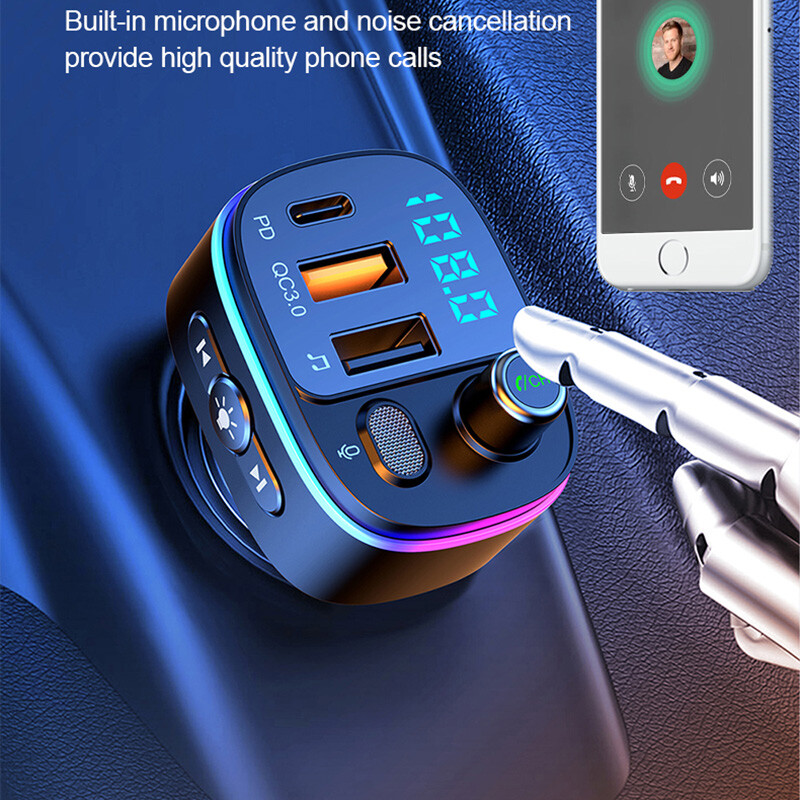 Quick Charger QC3.0 Dual USB Type-C MMC Car FM Transmitter Bluetooth5.0 Wireless