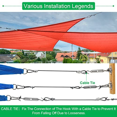 Sun Shade Sail Hardware Kit with 4pcs 10ft Length Extension Nylon Wire Rope,