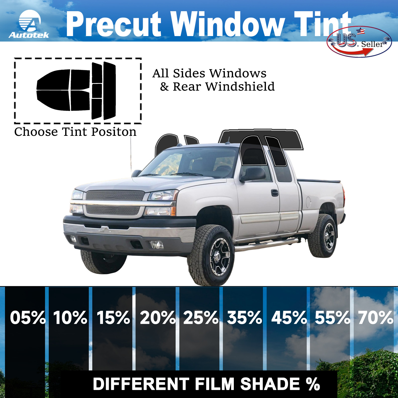 PreCut Window Film for Chevy Silverado 1500 Extended Cab 1999-06 Any Tint Shade
