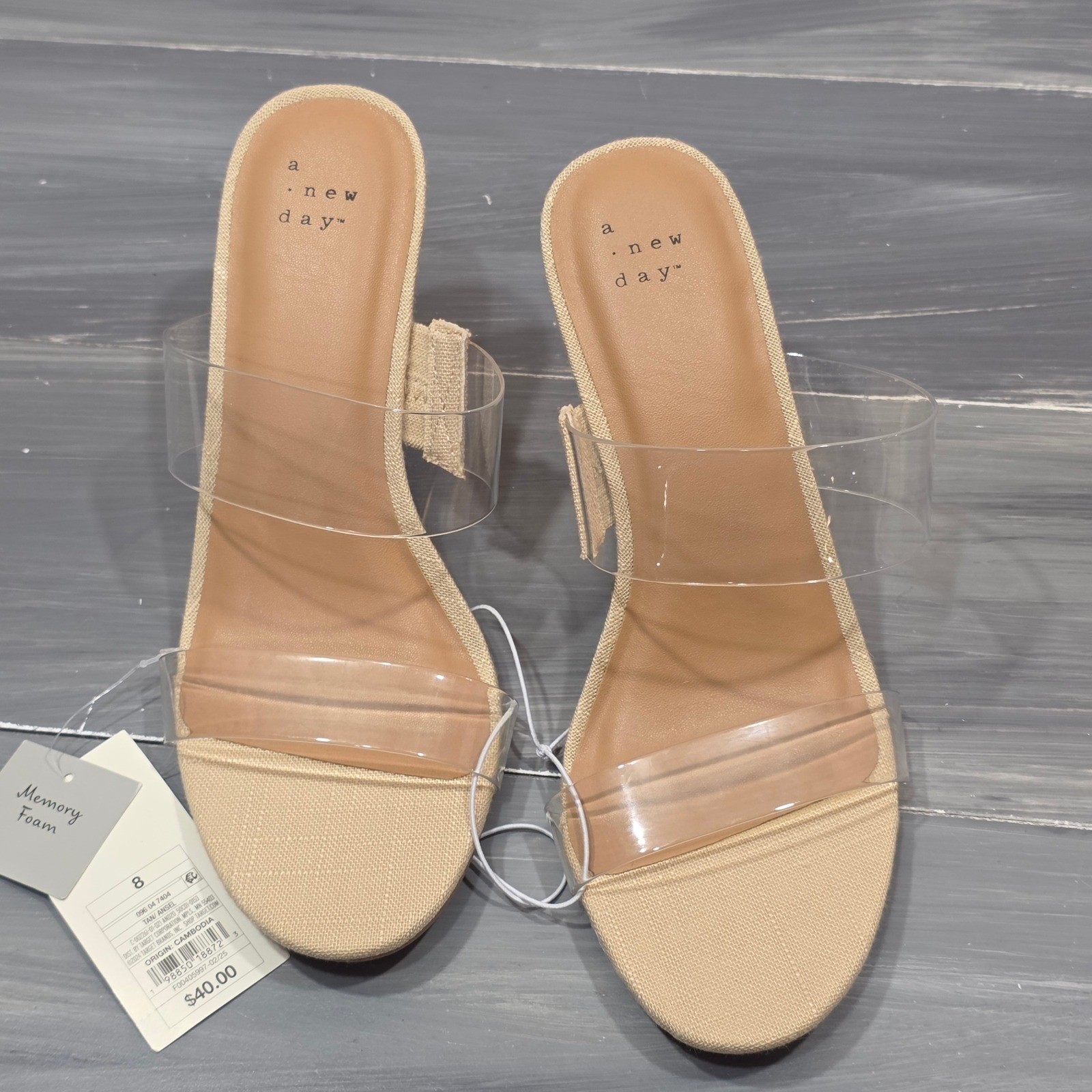 A New Day Ansel Espadrille Wedge Sandals Clear Double Strap Tan