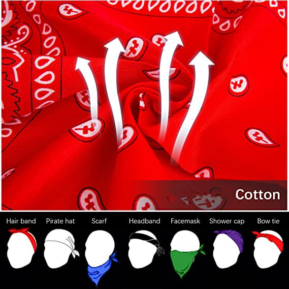 12 Pcs Lot 100% Cotton Paisley Print Bandana Face Cover Head Warp Headband Scarf