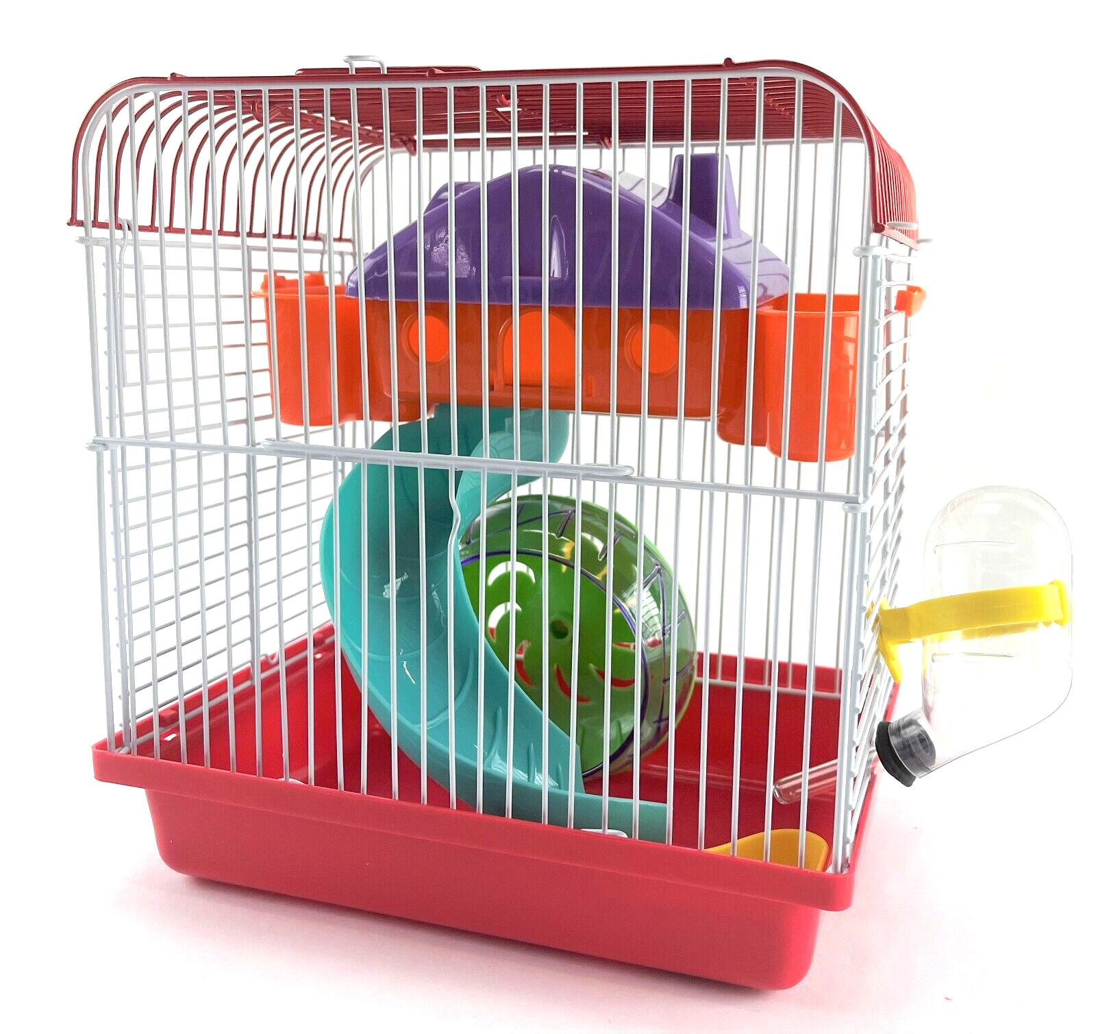 Small Pet Cage Hamster Mouse Rodent House Habitat Double Door Wheel Feeder Tube