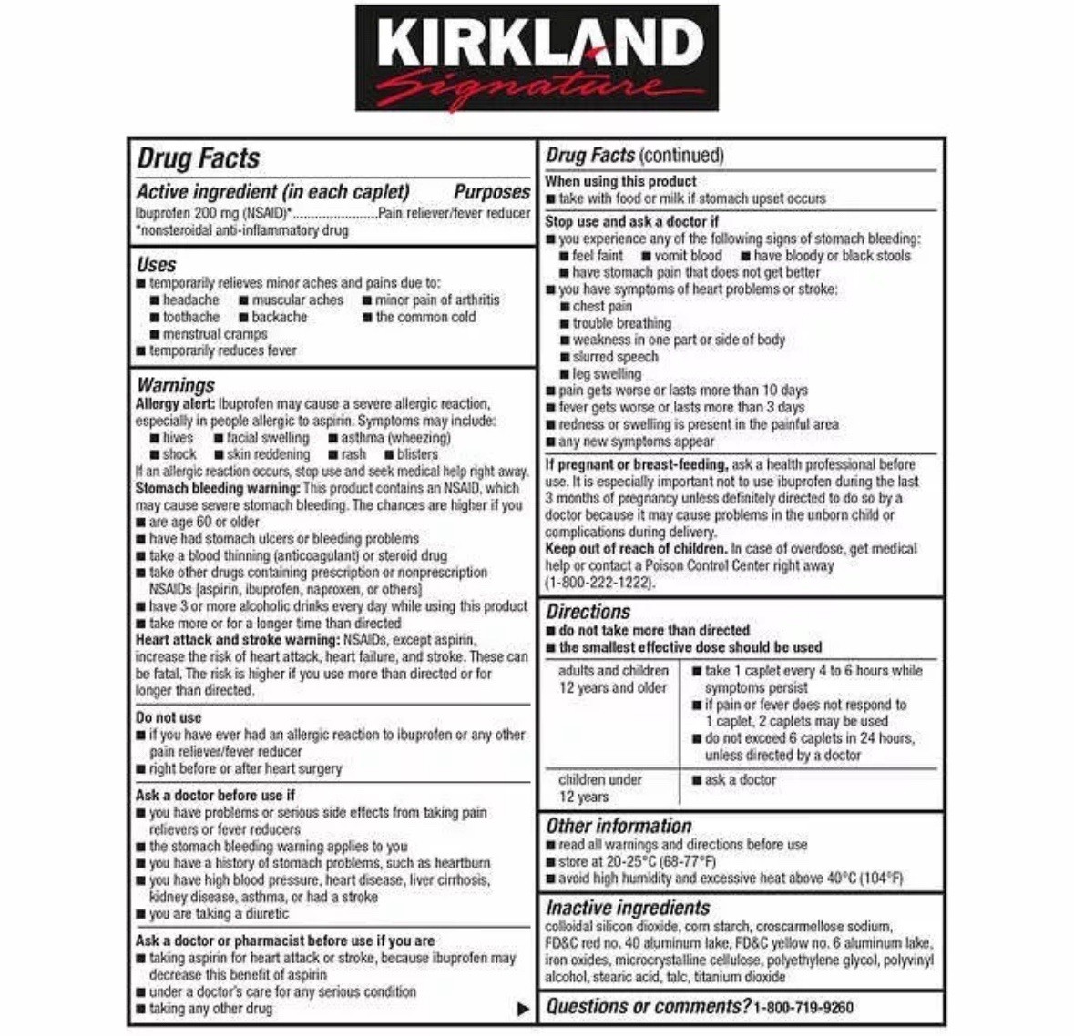 Kirkland Signature Ibuprofen 200mg 500 IB Caplets COMPARE TO MOTRIN 10/2026 Exp
