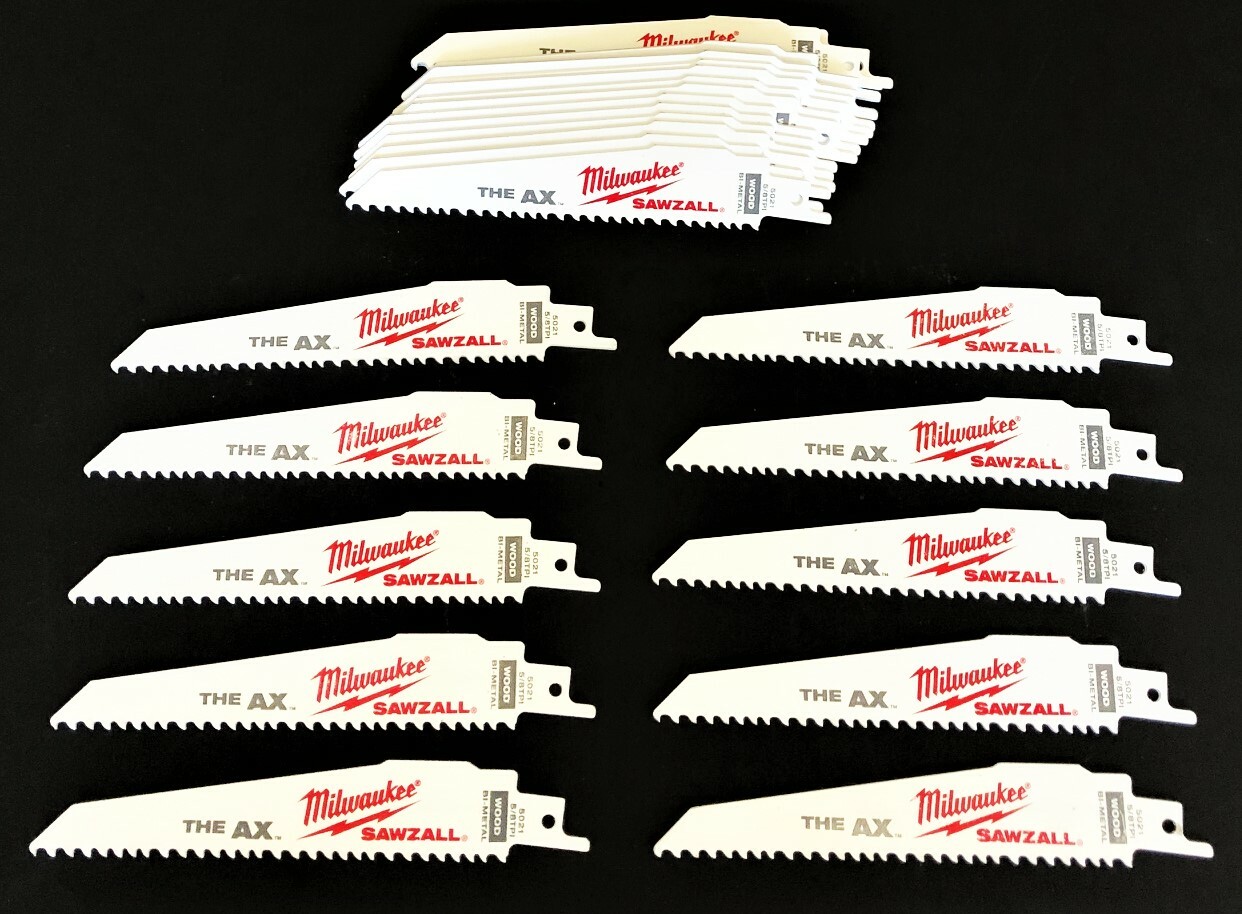 10 MILWAUKEE THE AX 6" SAWZALL BLADES 5/8TPI RECIPROCATING SAW BI METAL USA 5021