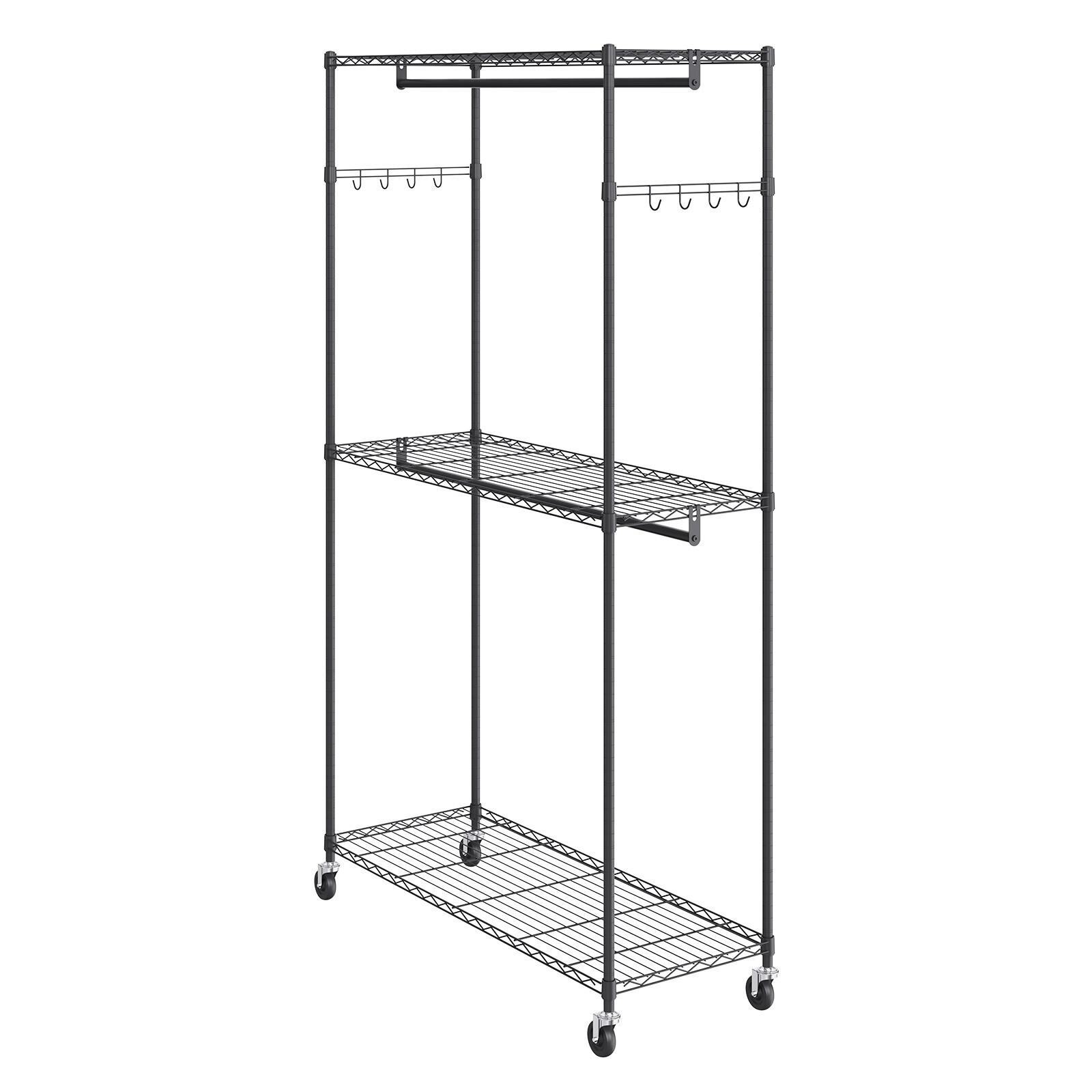 VEVOR Clothes Rack Rolling Clothing Garment Rack with 3 Storage Tiers 400 lbs