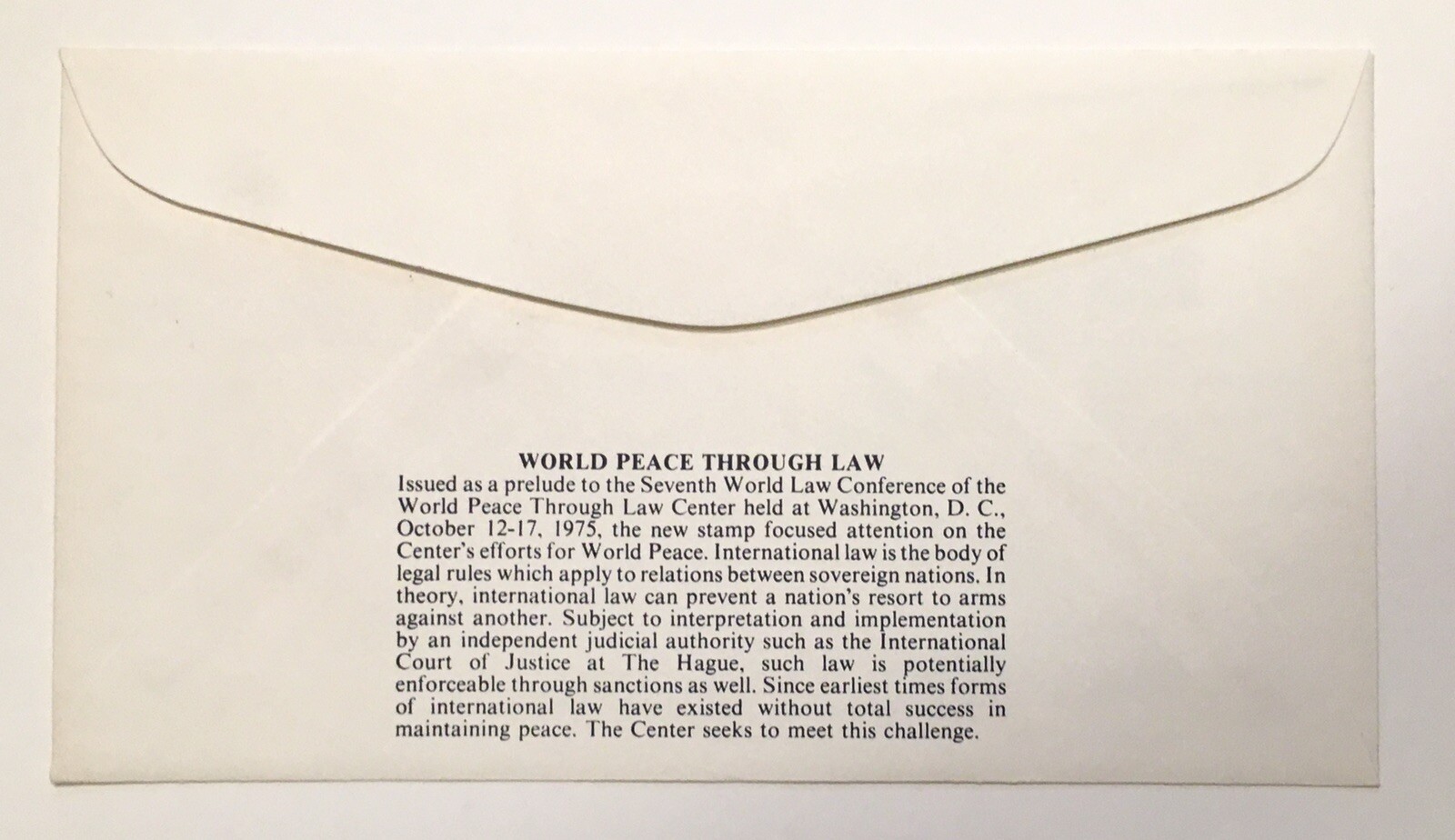 World Peace Through Law Statue of Justice FDC Fleetwood 1975