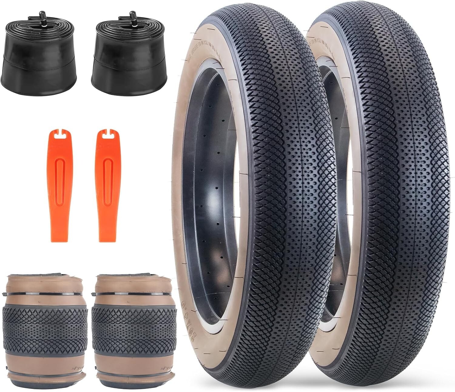 2 PCS 26" Heavy Duty Fat E-Bike Tires 26x 4.0 and Heavy Duty Bike Tubes,Brown