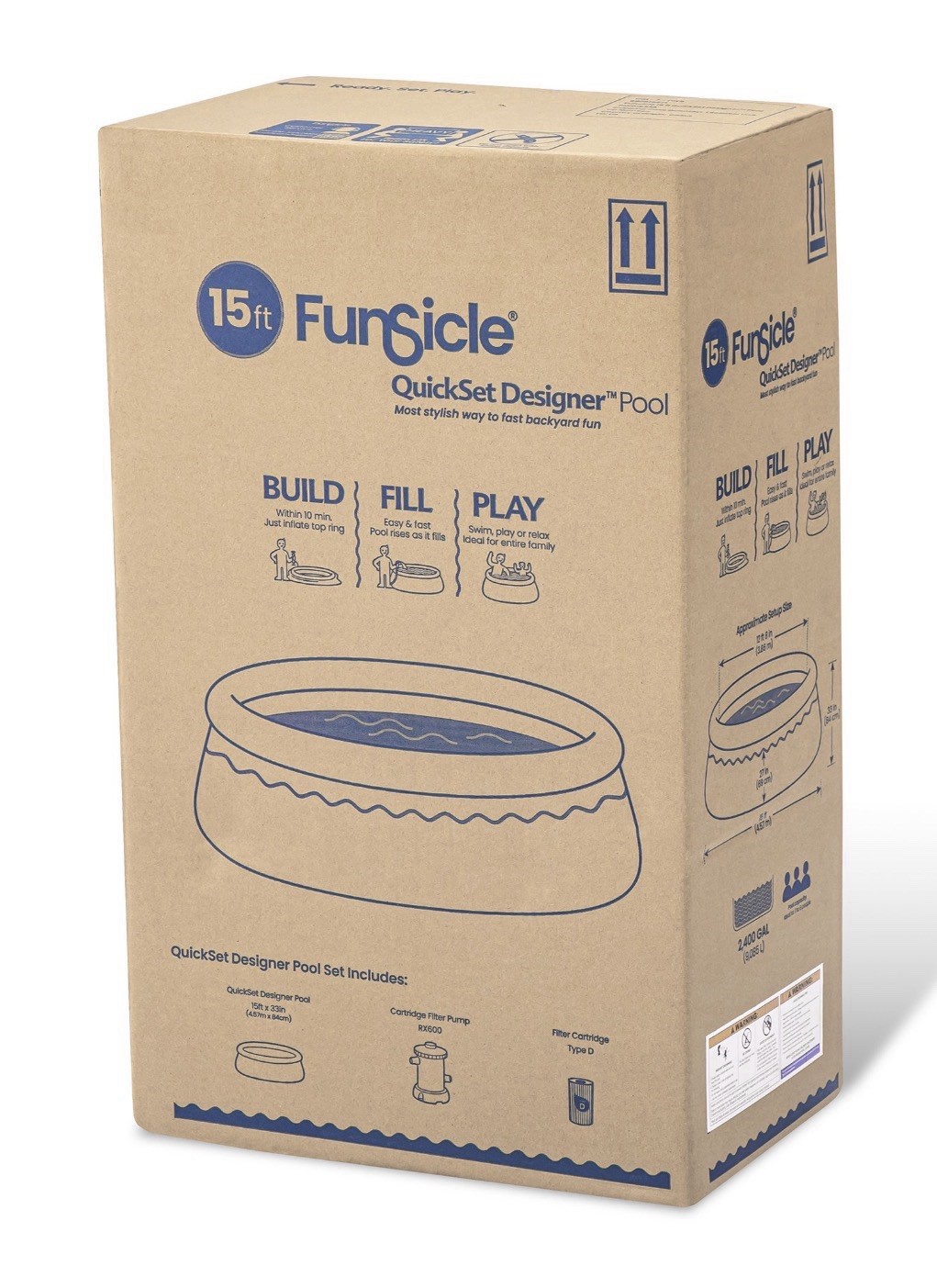 Funsicle 15' x 33" QuickSet Inflatable Ring Top Outdoor Above Ground Pool w/Pump