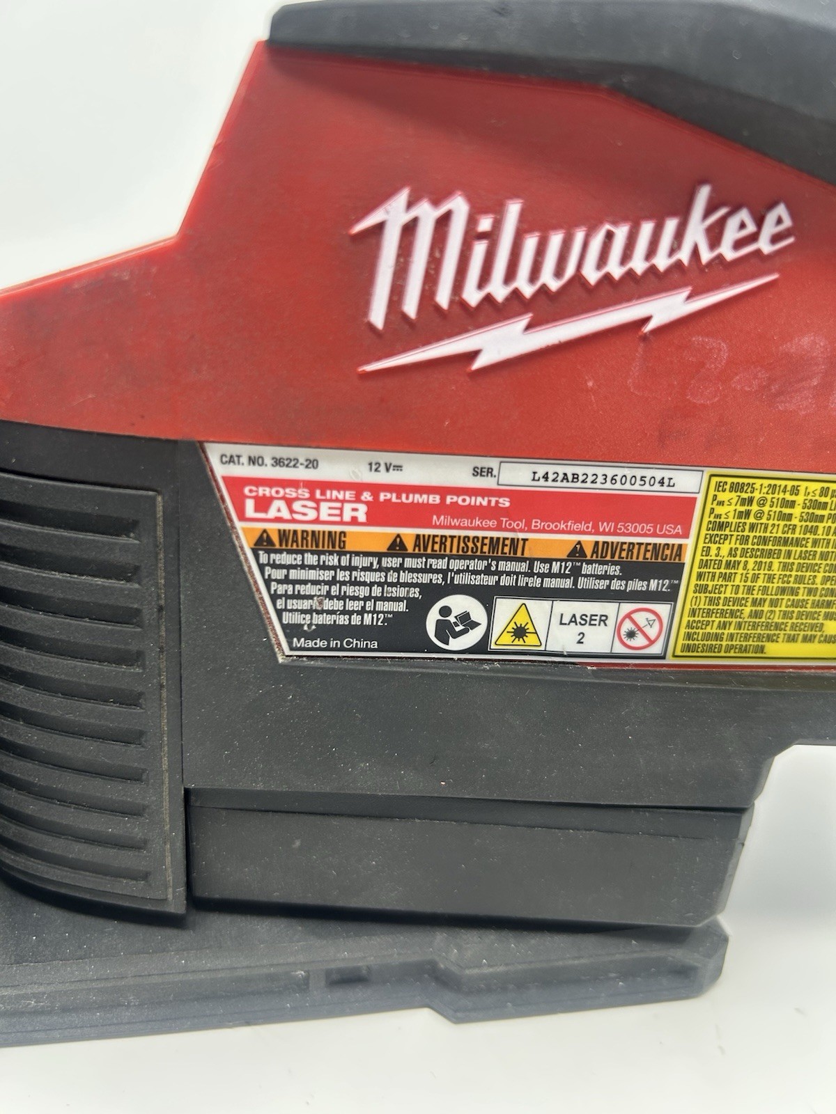 Milwaukee Model 3622-20 M12 Green Cross Line Plumb Points Laser