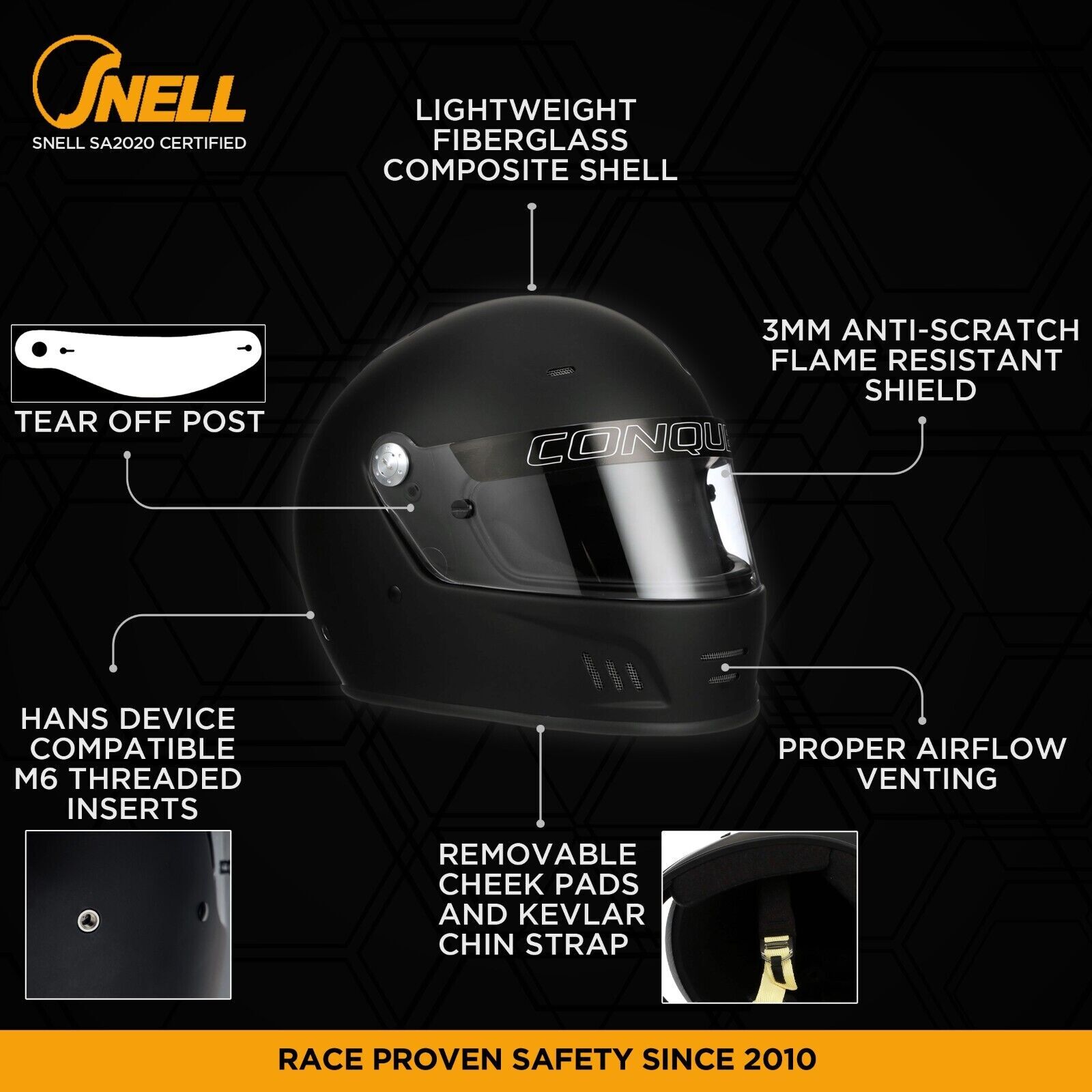 Conquer Snell SA2020 Full Face Auto Racing Helmet (Customer Return)