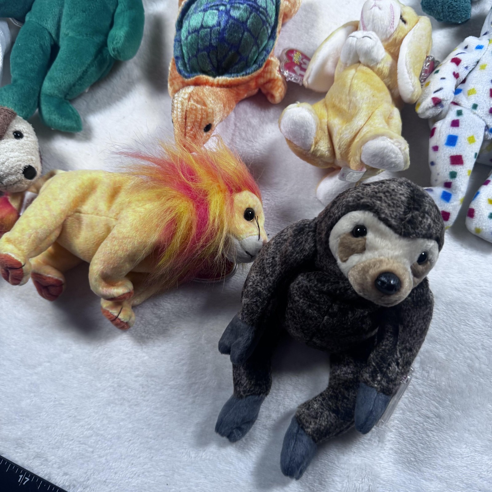 Ty Beanie Babies Lot 13 Plush Animals Bears Dog Cat Turtle Lion Snake Tags Set